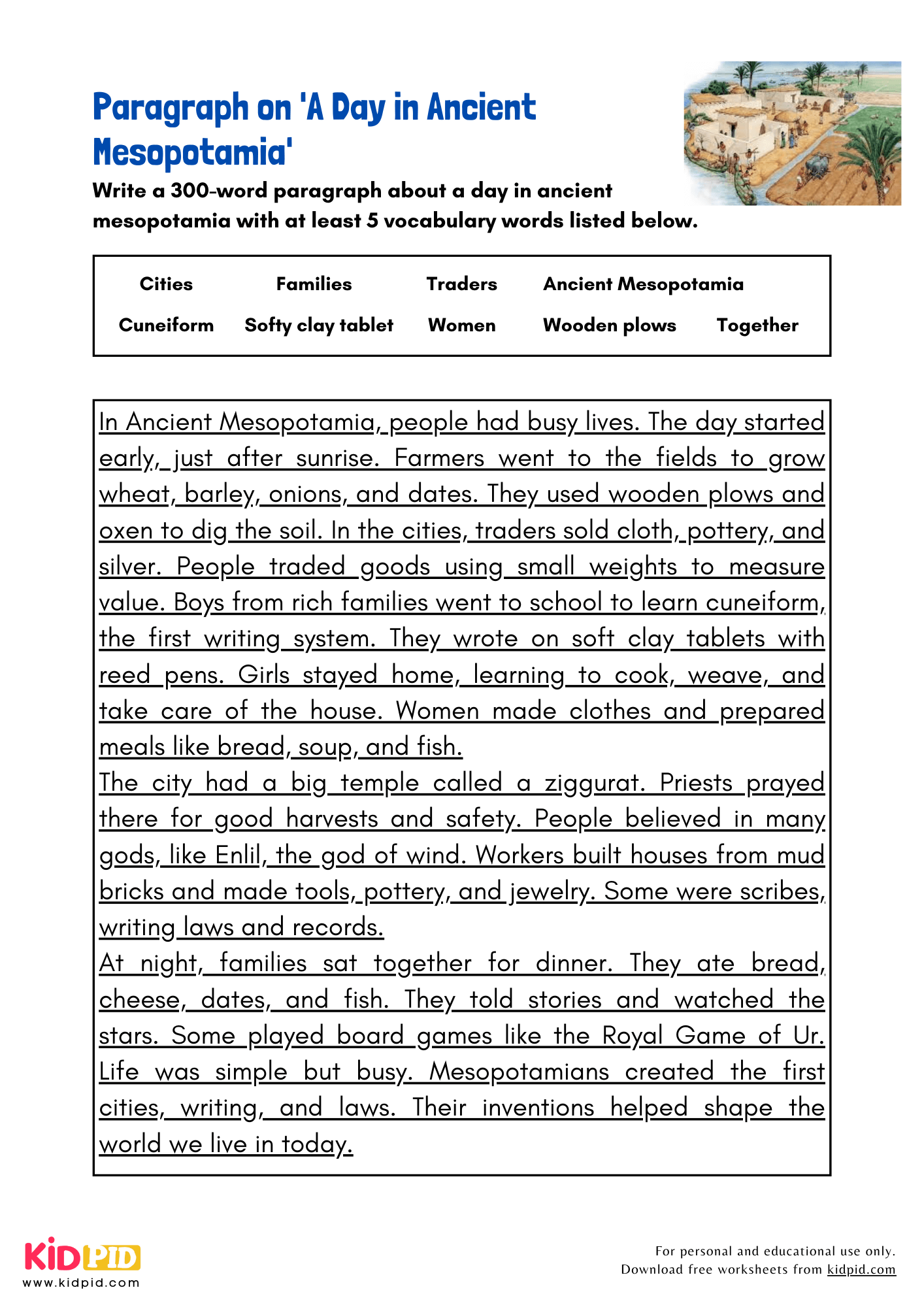 Paragraph on 'A Day in Ancient Mesopotamia' - 300 Words 