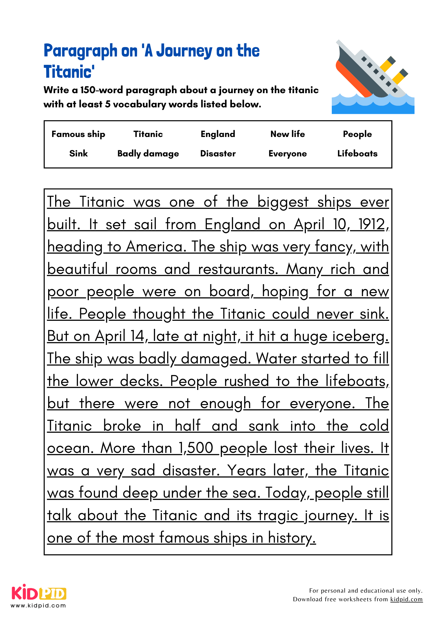 Paragraph on 'A Journey on the Titanic' - 150 Words