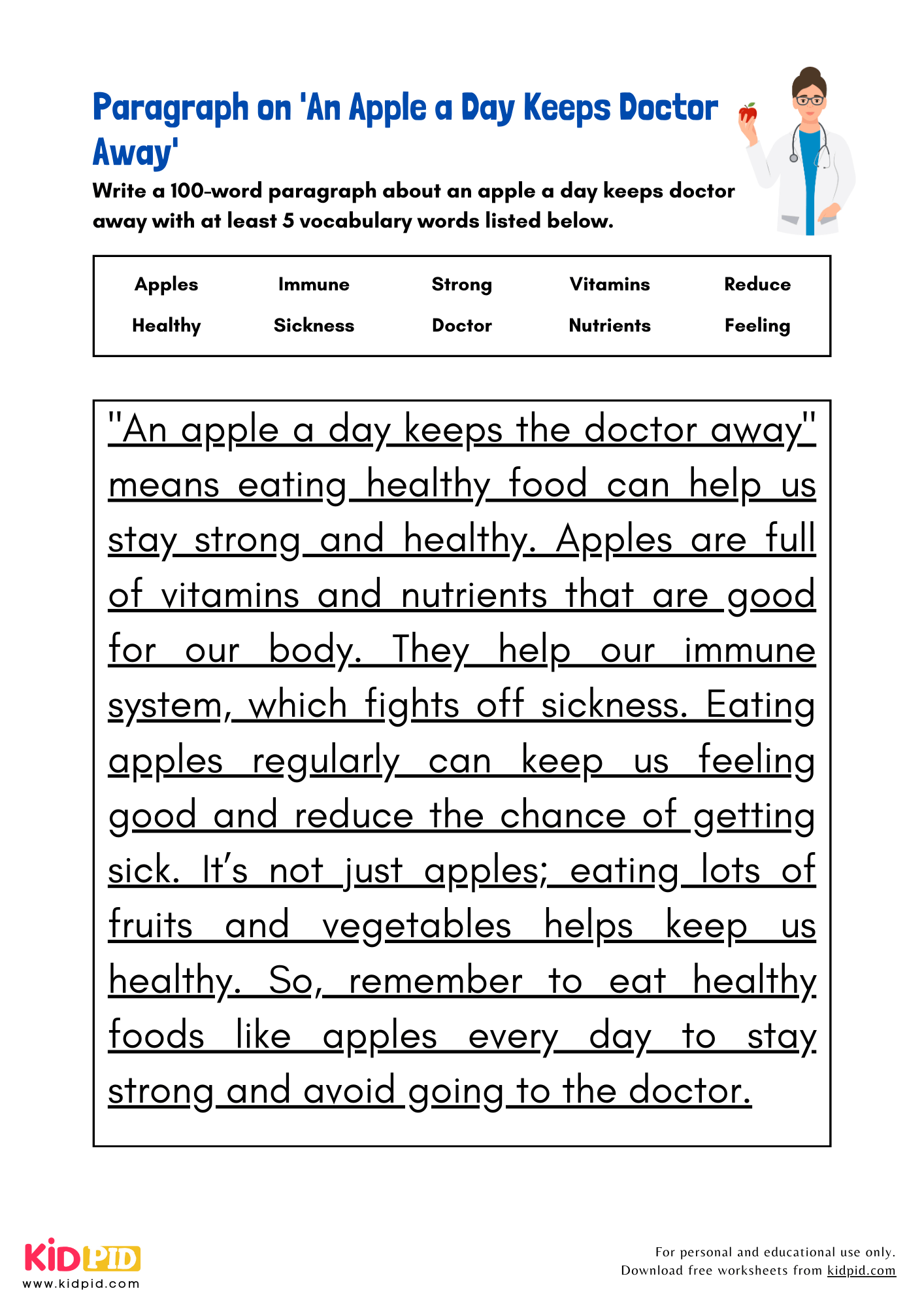 Paragraph on 'An Apple a Day Keeps Doctor Away' - 100 Words