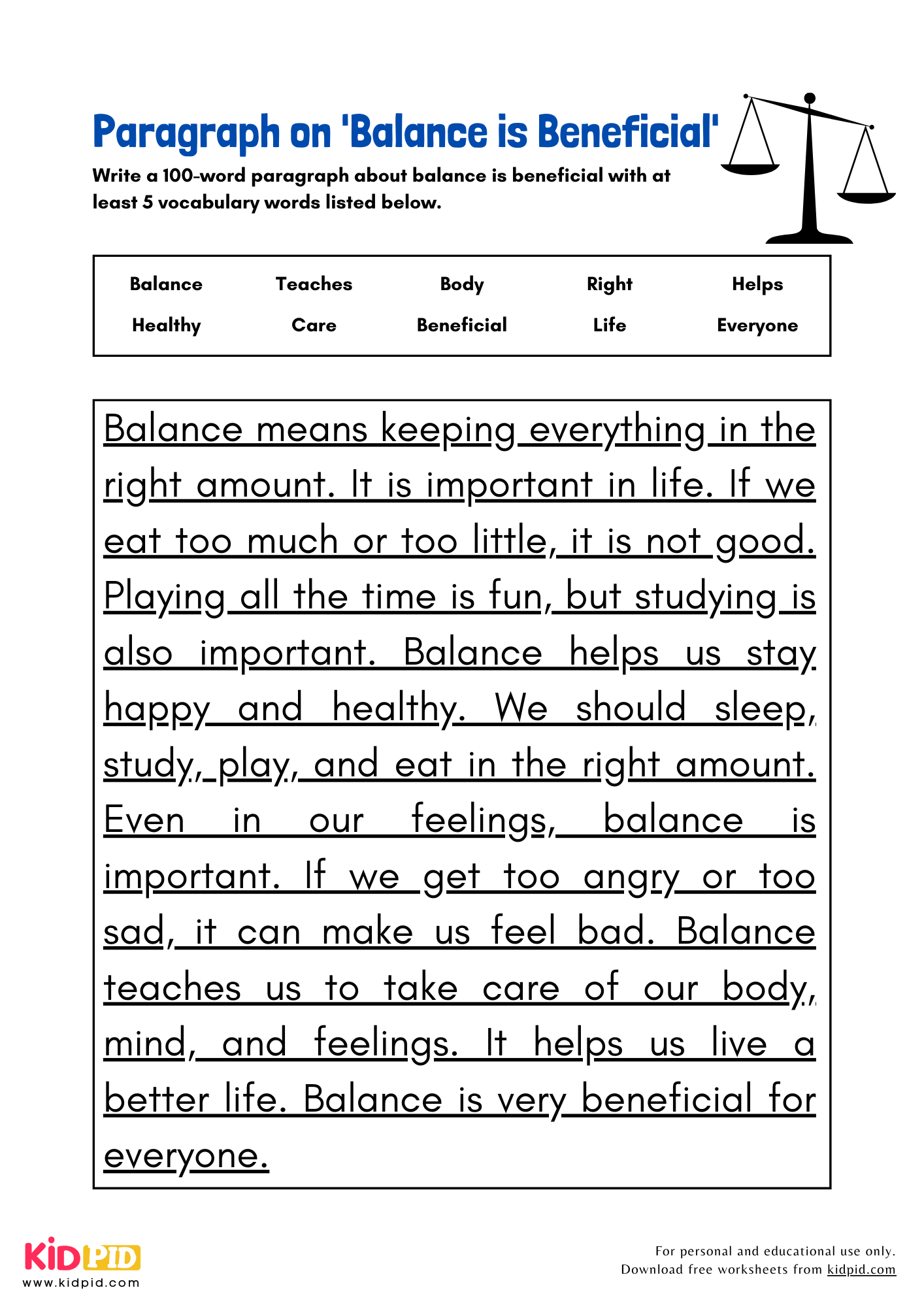 Paragraph on 'Balance is Beneficial' - 100 Words