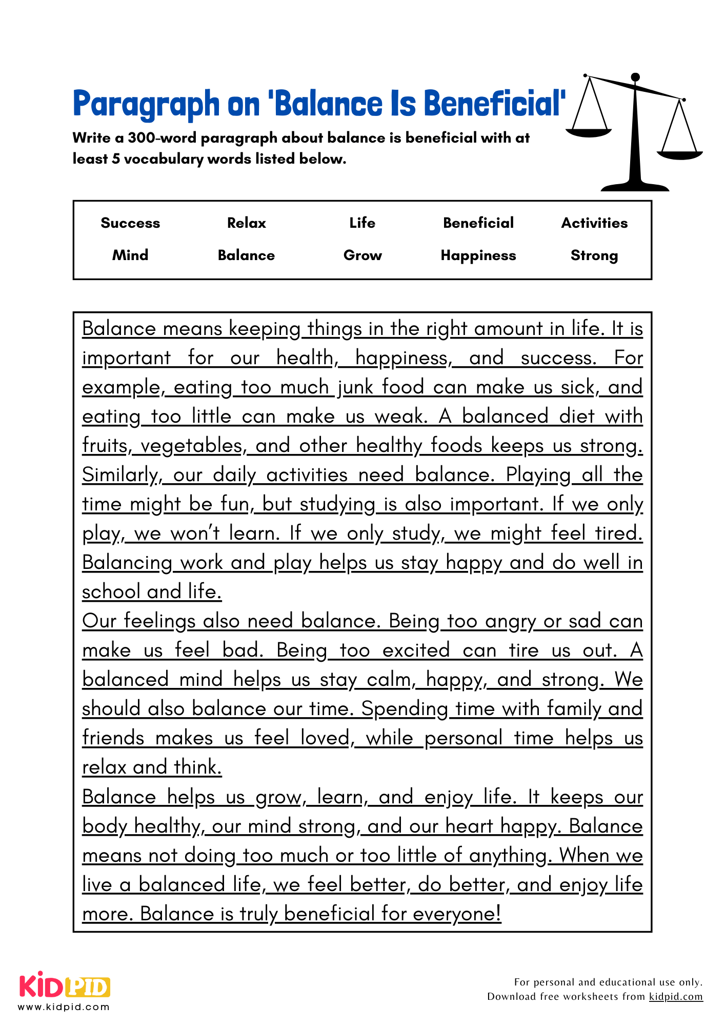 Paragraph on 'Balance is Beneficial' - 300 Words