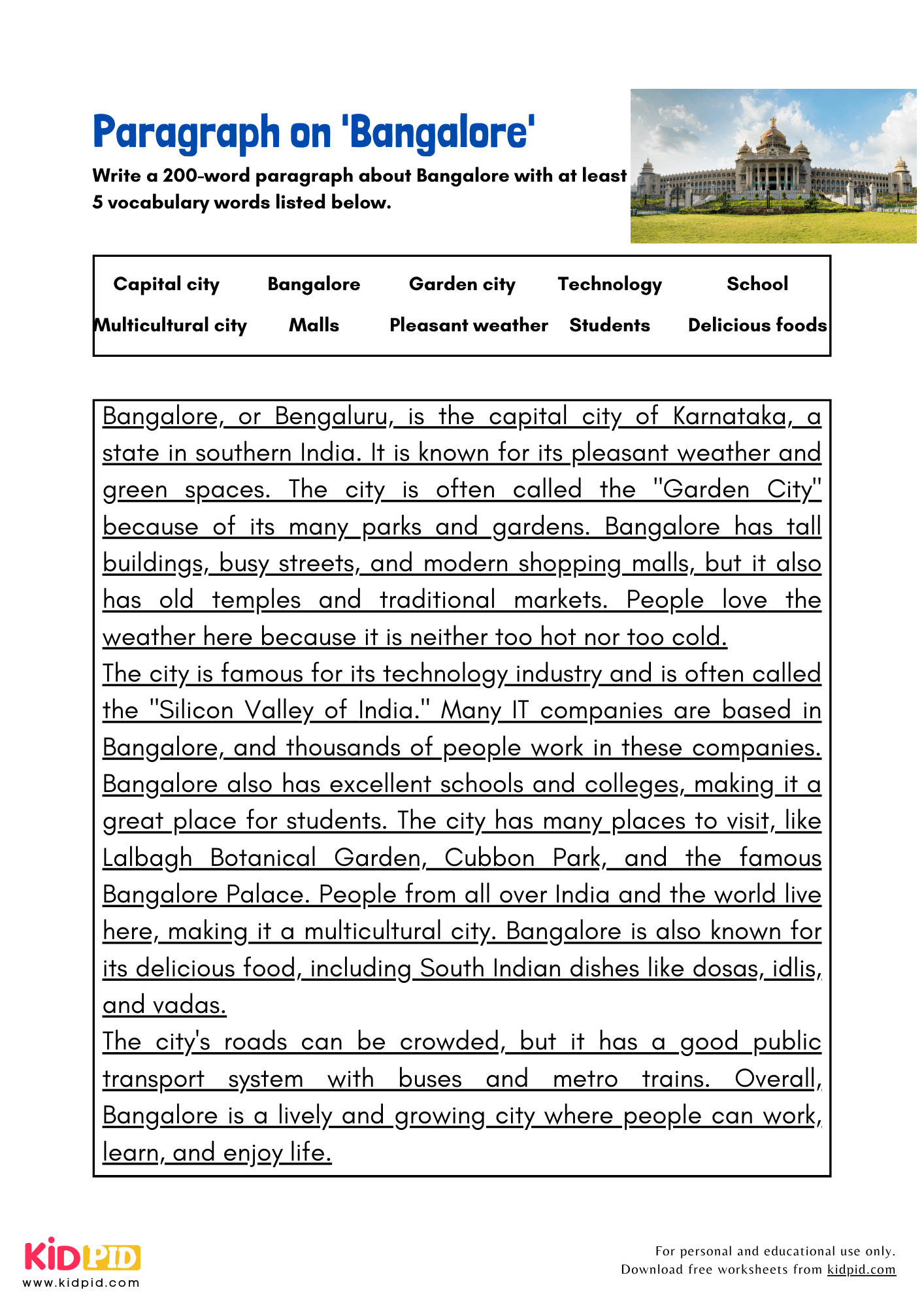 Paragraph on 'Bangalore' - 200 Words