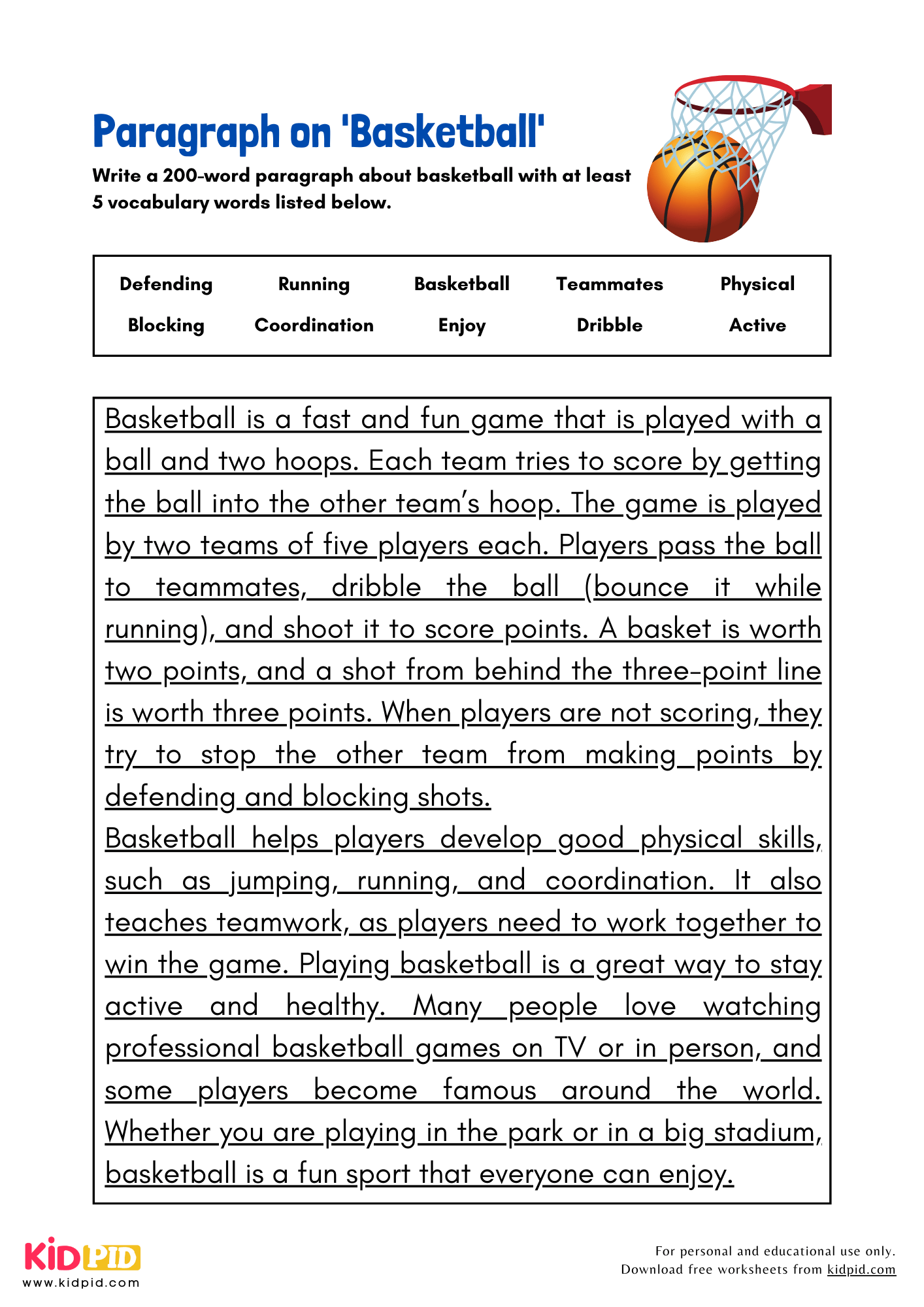 Paragraph on 'Basketball' - 200 Words