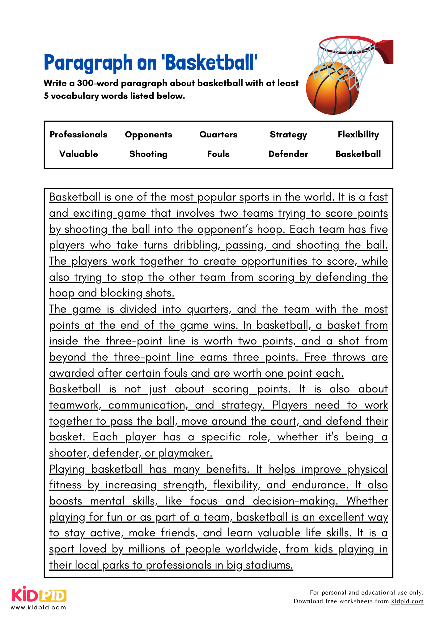Paragraph on 'Basketball' - 300 Words