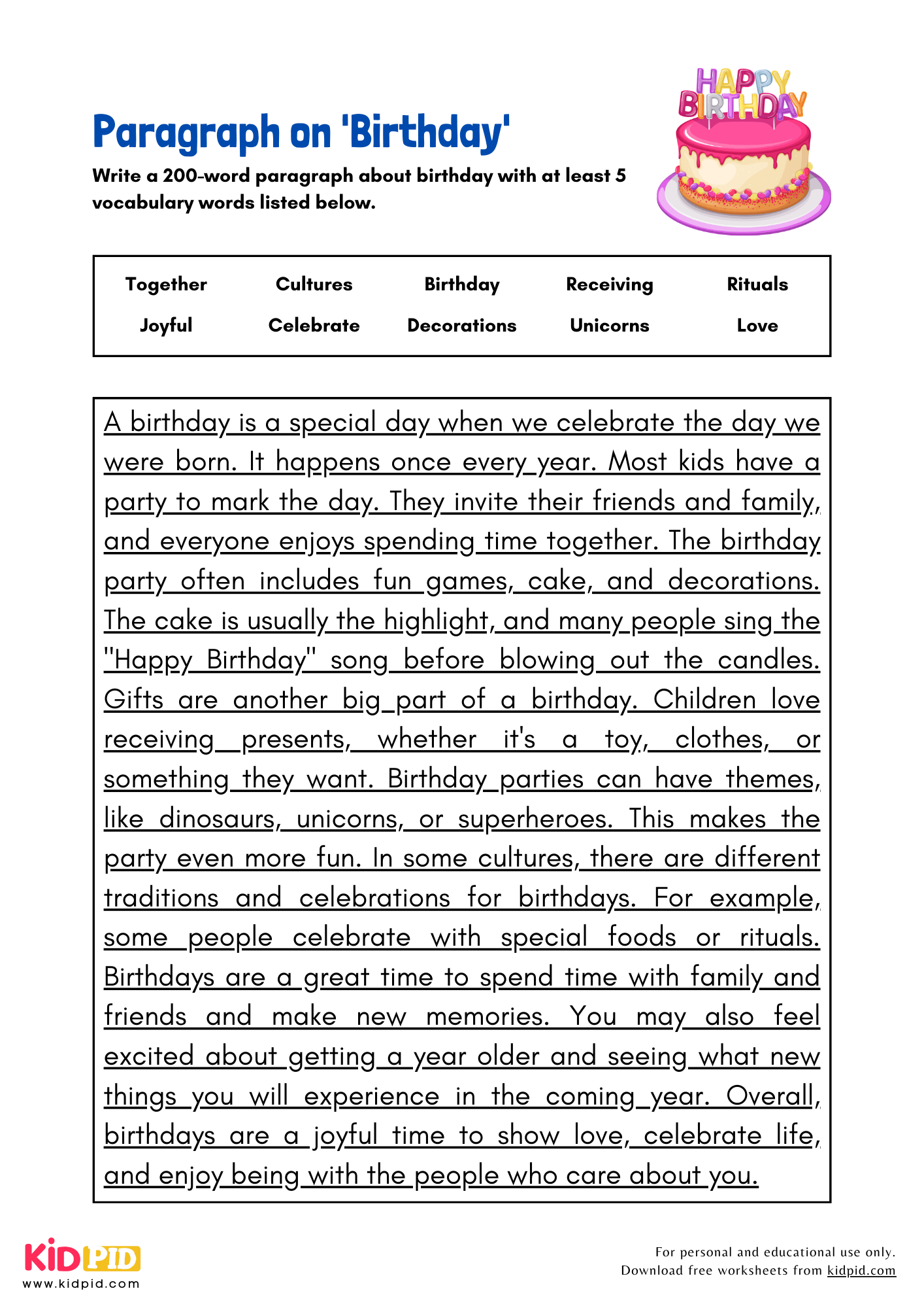Paragraph on 'Birthday' - 200 Words