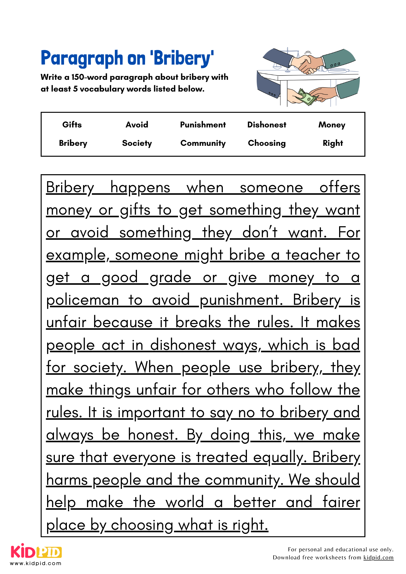 Paragraph on 'Bribery' - 150 Words