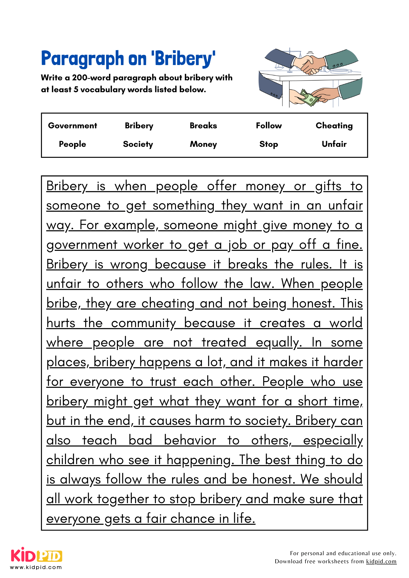 Paragraph on 'Bribery' - 200 Words