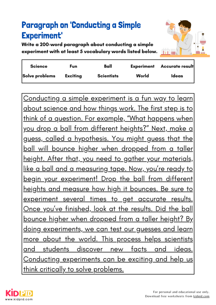 Paragraph on 'Conducting a Simple Experiment' - Kidpid
