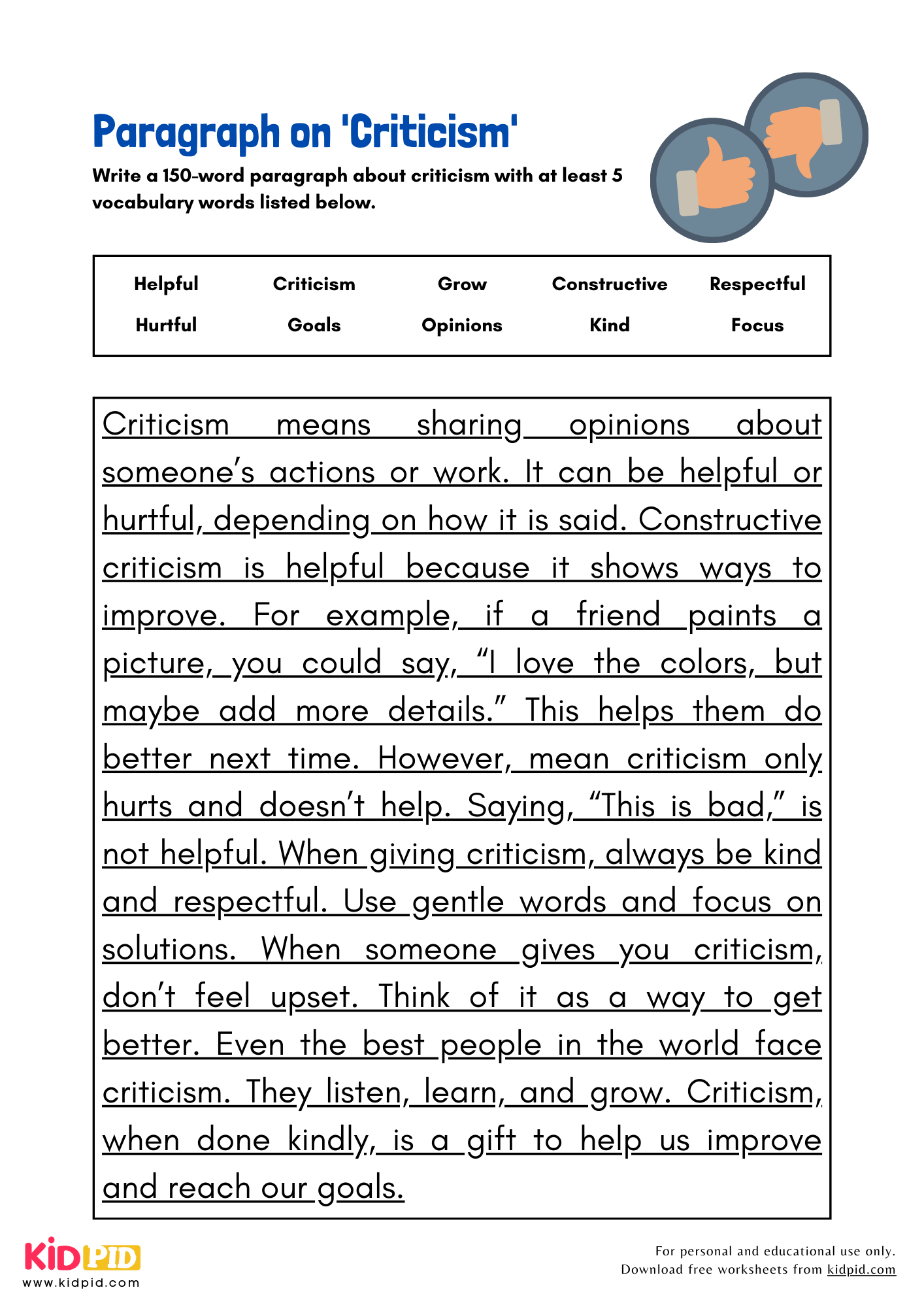 Paragraph on 'Criticism' - 150 Words