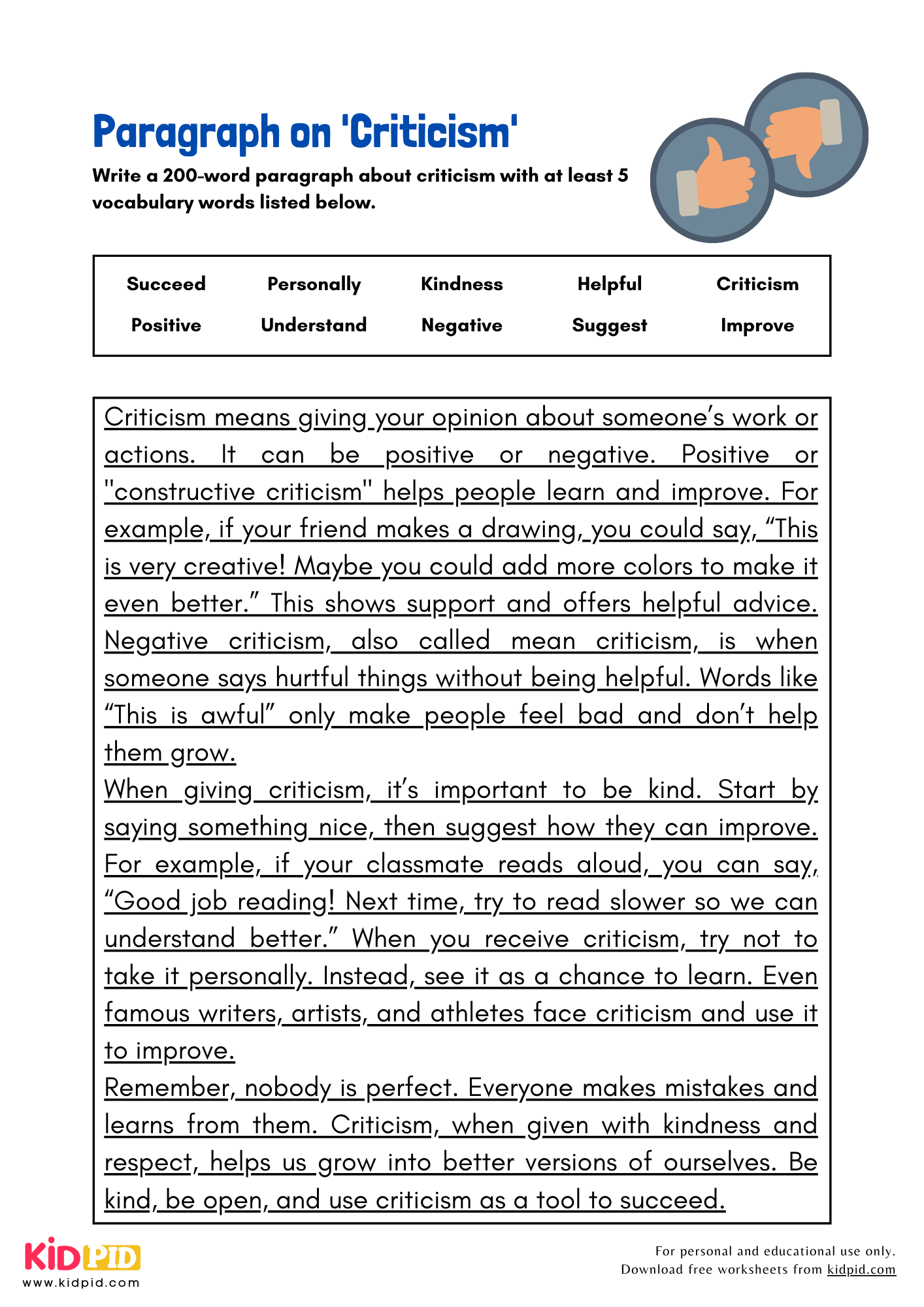 Paragraph on 'Criticism' - 200 Words