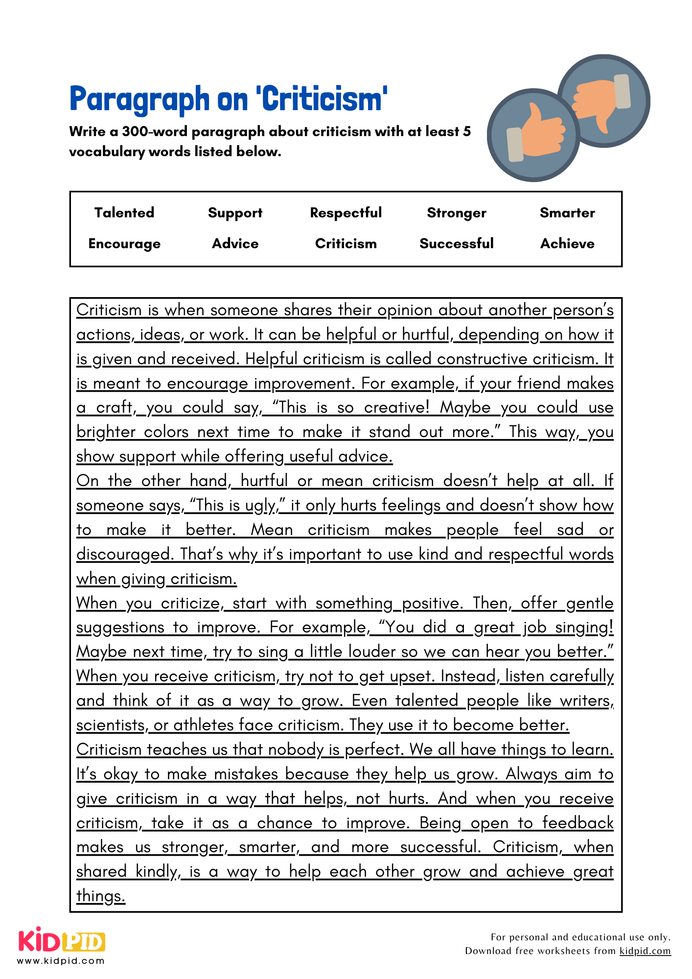 Paragraph on 'Criticism' - 300 Words