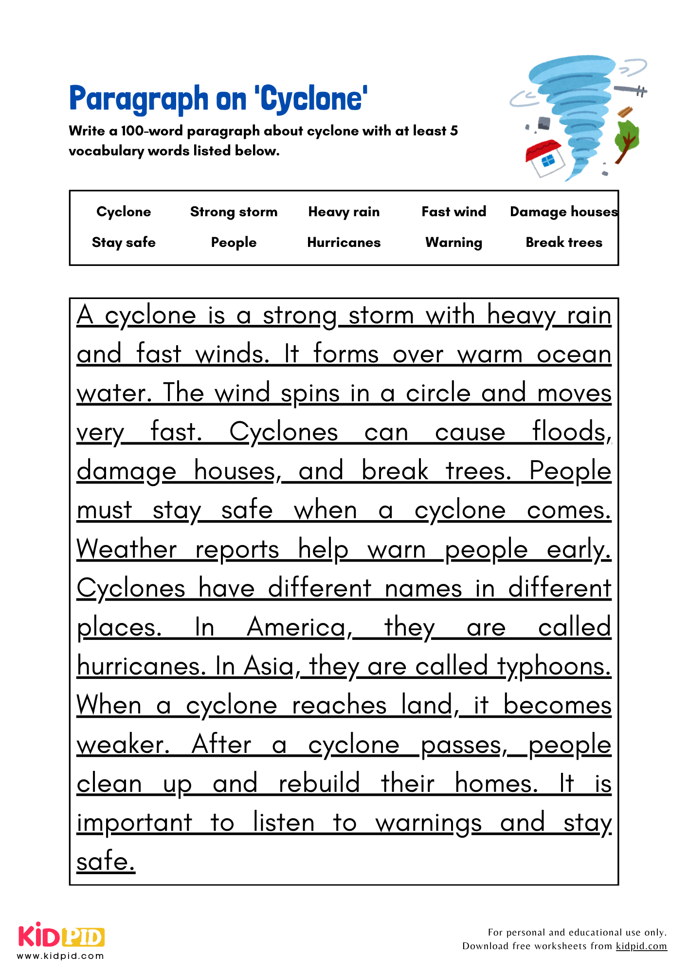 Paragraph on 'Cyclone' - 100 Words