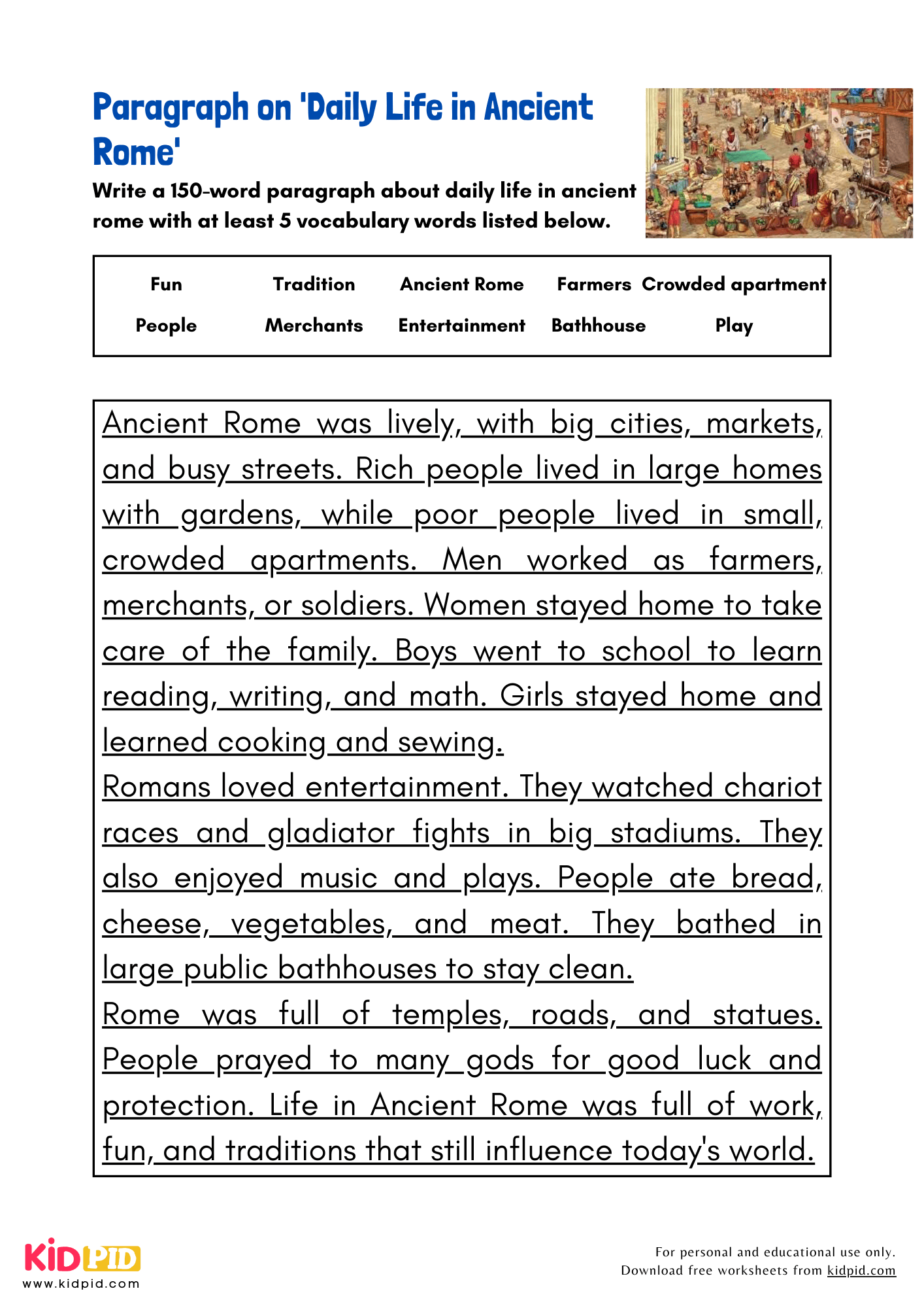 Paragraph on 'Daily Life in Ancient Rome' - 150 Words