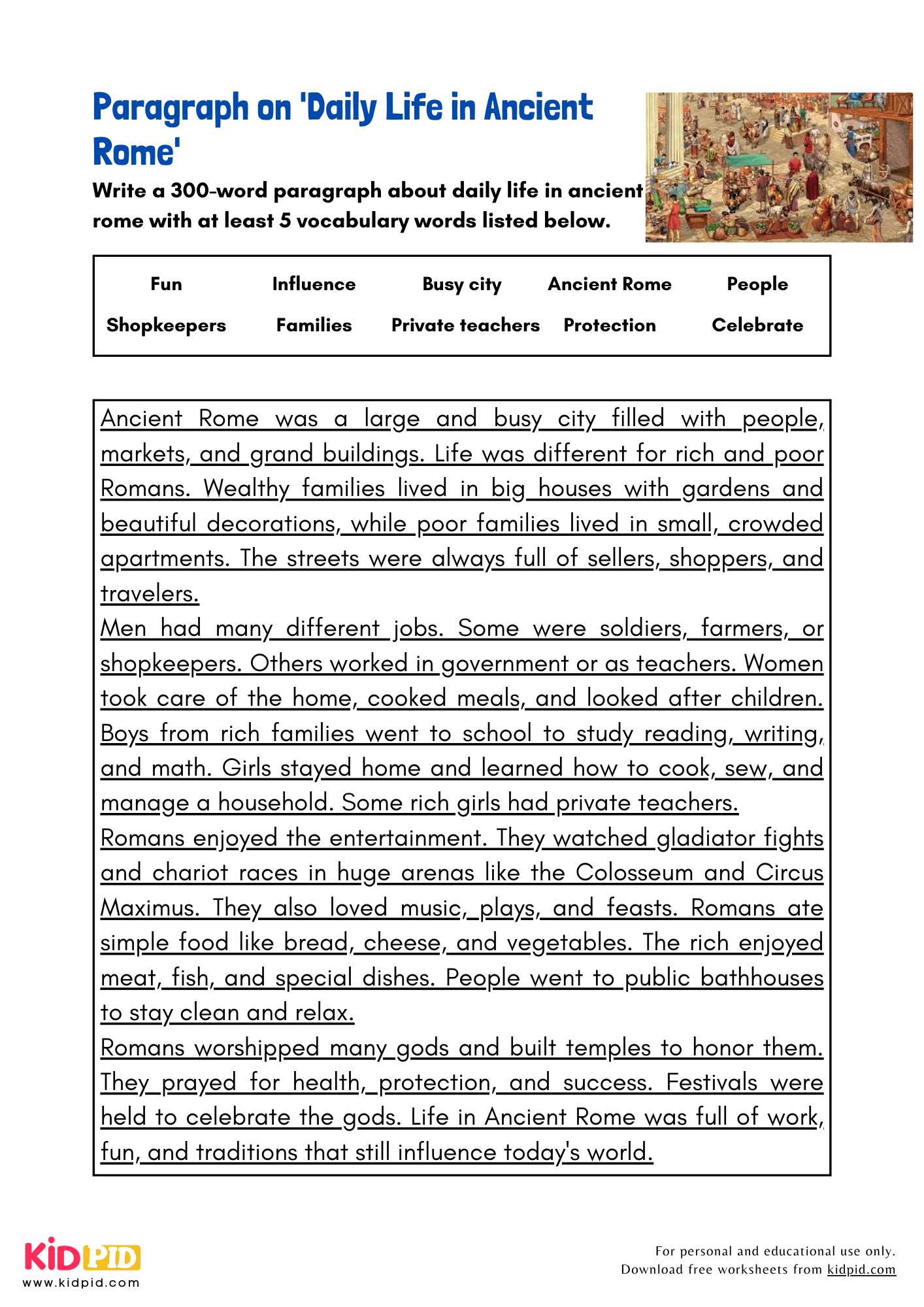 Paragraph on 'Daily Life in Ancient Rome' - 300 Words