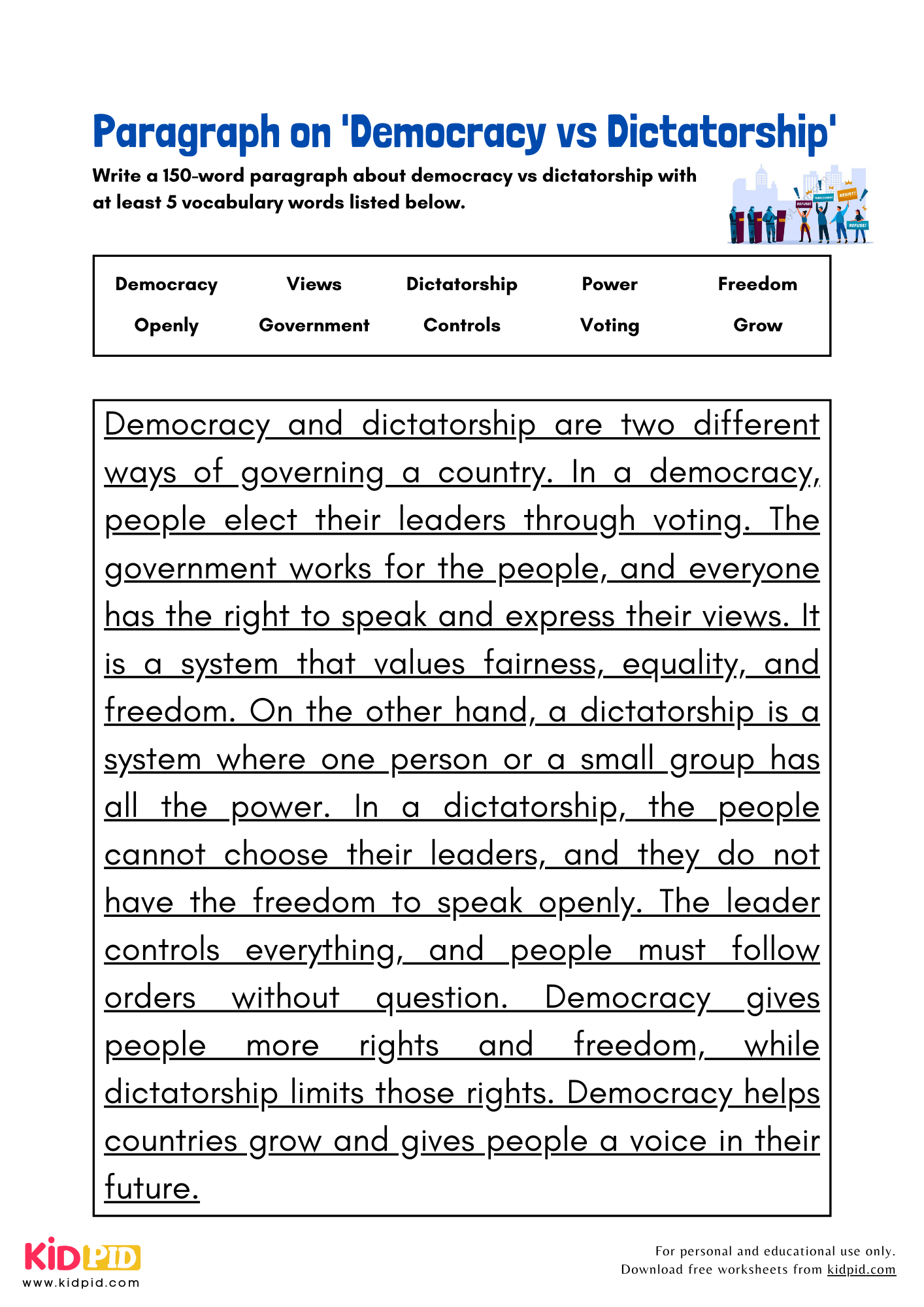 Paragraph on 'Democracy vs Dictatorship' - 150 Words