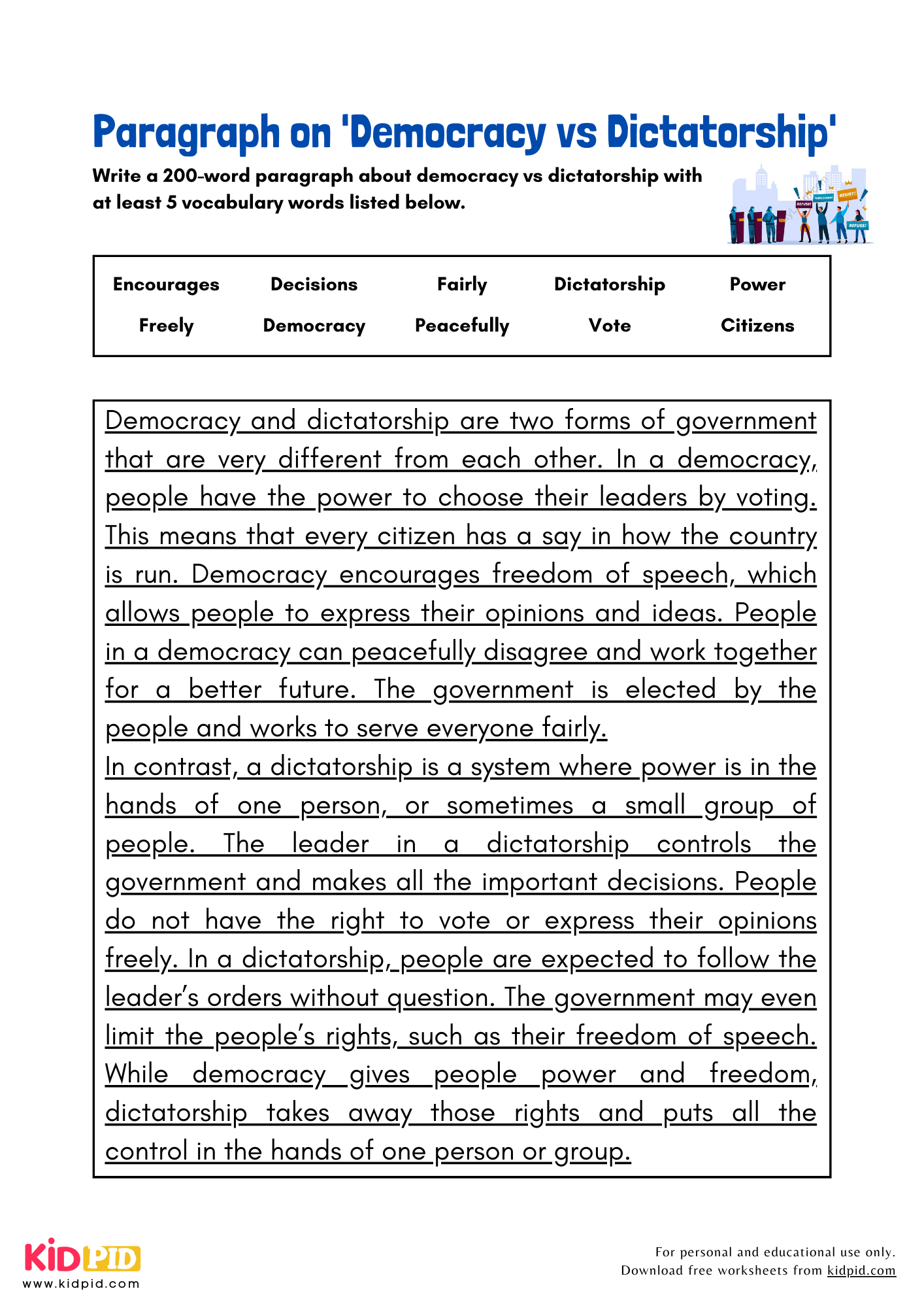 Paragraph on 'Democracy vs Dictatorship' - 200 Words