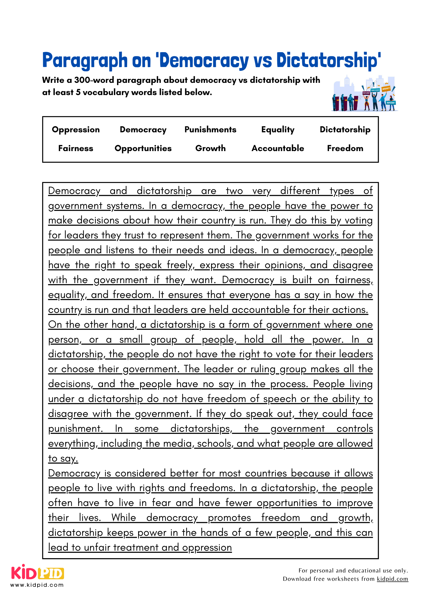 Paragraph on 'Democracy vs Dictatorship' - 300 Words
