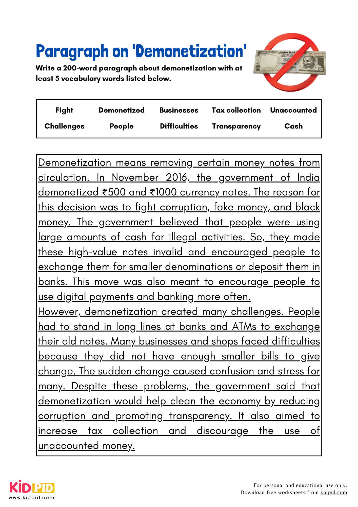 Paragraph on 'Demonetization' - 200 Words