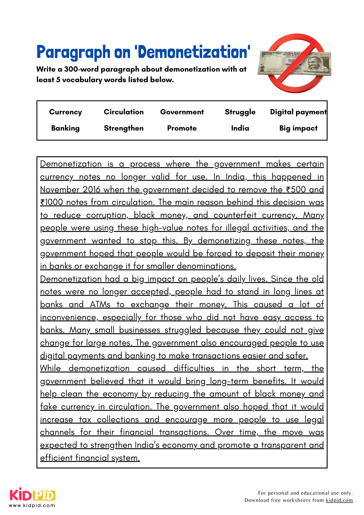 Paragraph on 'Demonetization' - 300 Words