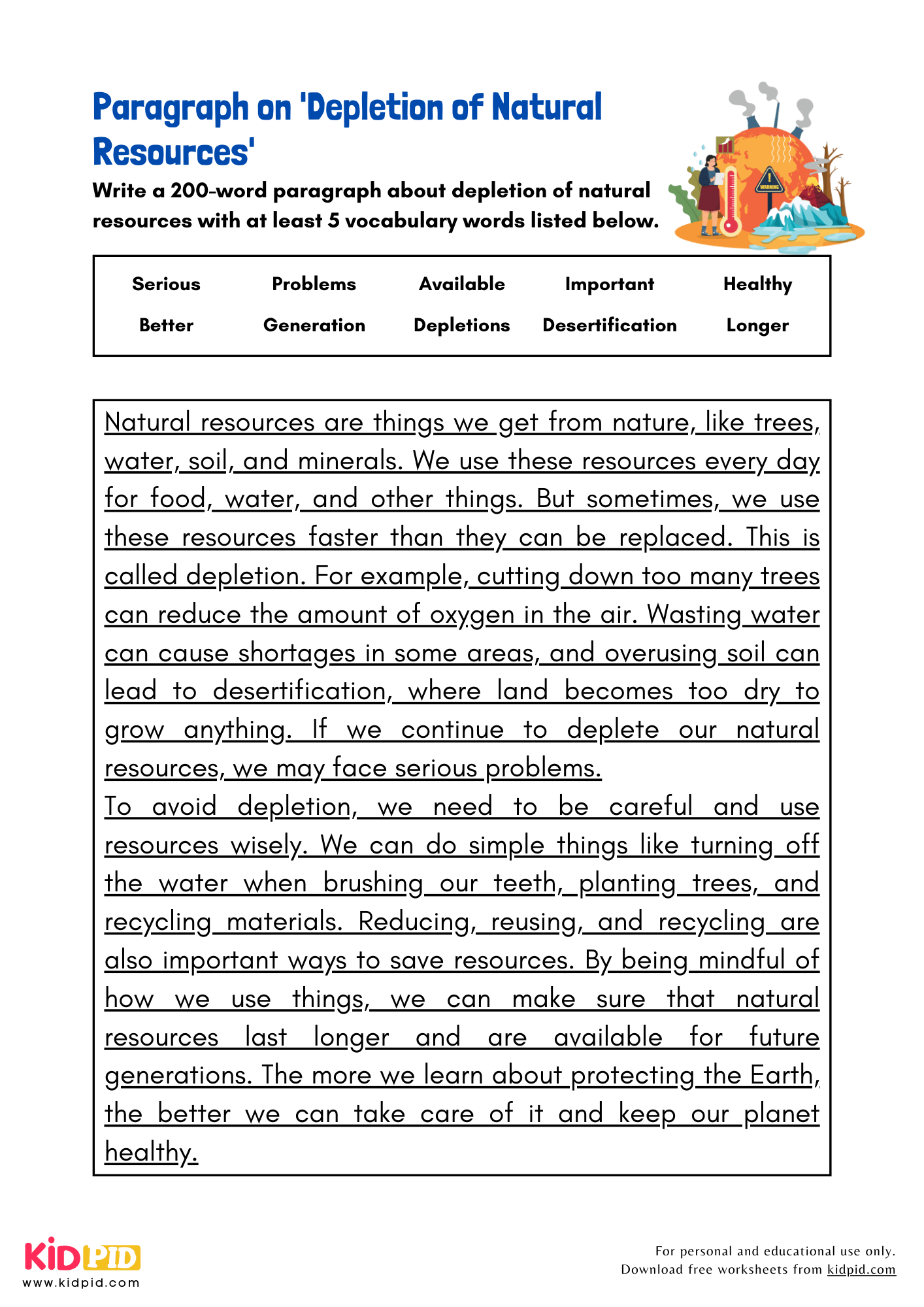 Paragraph on 'Depletion of Natural Resources' - 200 Words