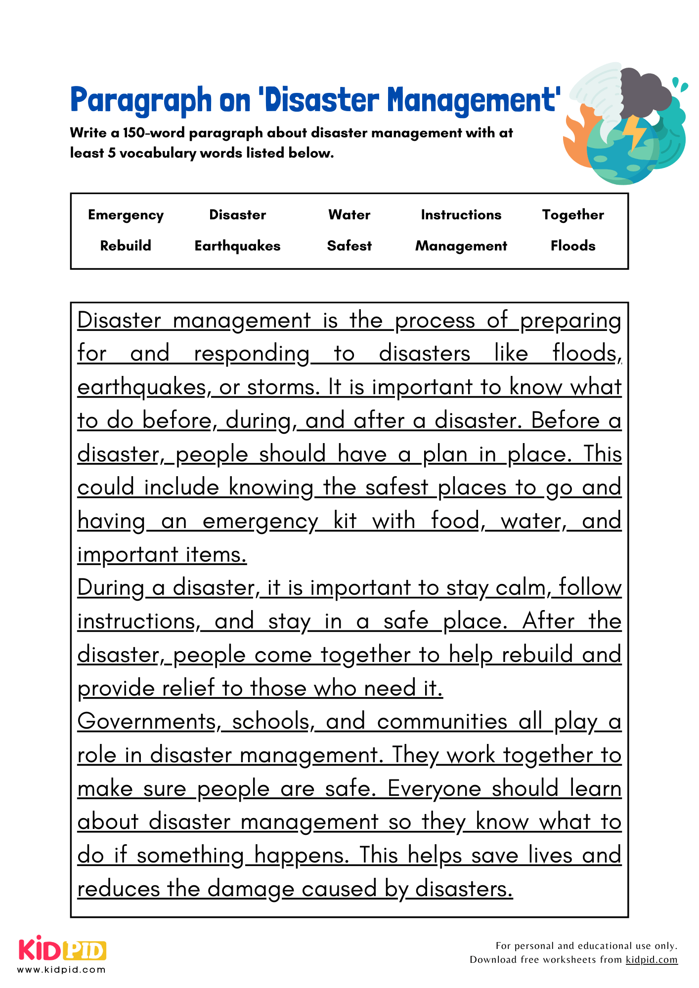 Paragraph on 'Disaster Management' - 150 Words
