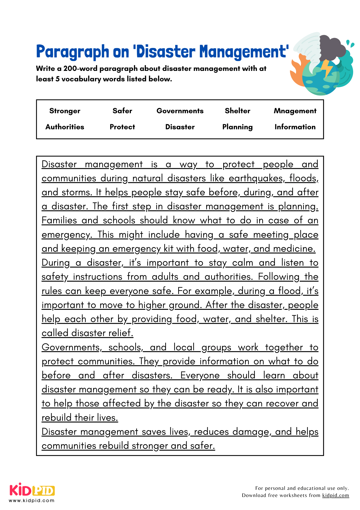 Paragraph on 'Disaster Management' - 200 Words