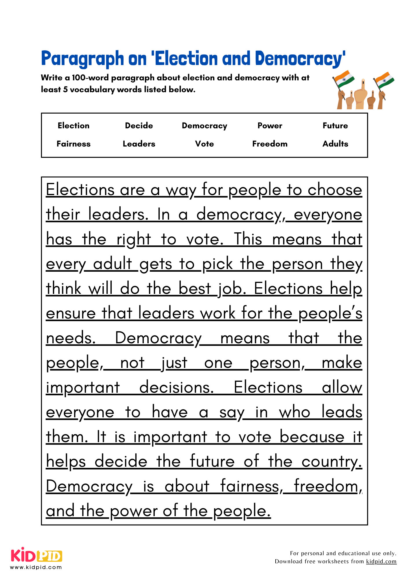 Paragraph on 'Election and Democracy' - 100 Words