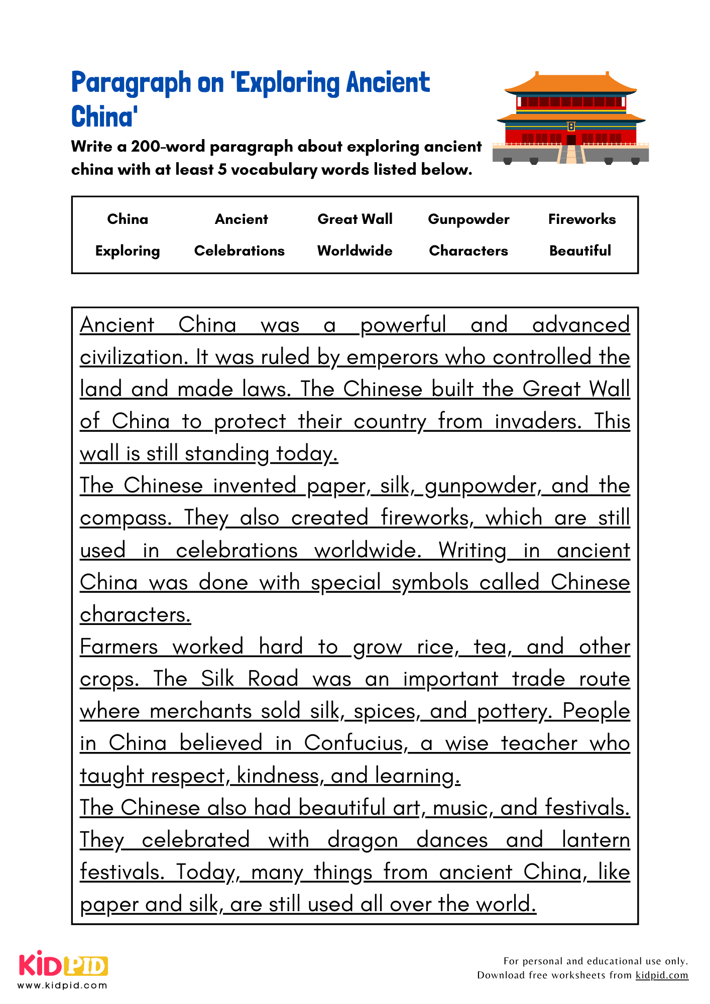 Paragraph on 'Exploring Ancient China' - 200 Words