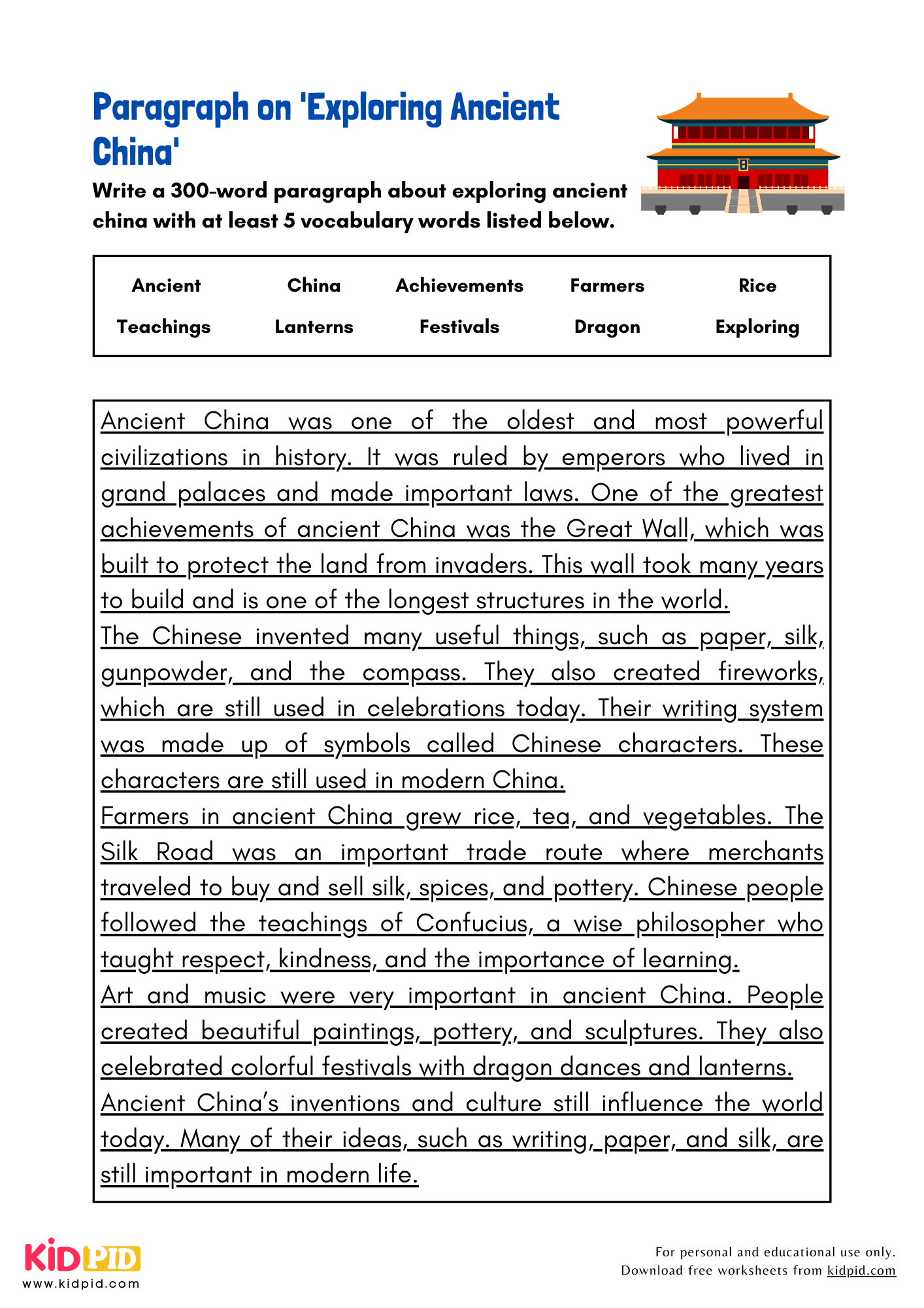 Paragraph on 'Exploring Ancient China' - 300 Words