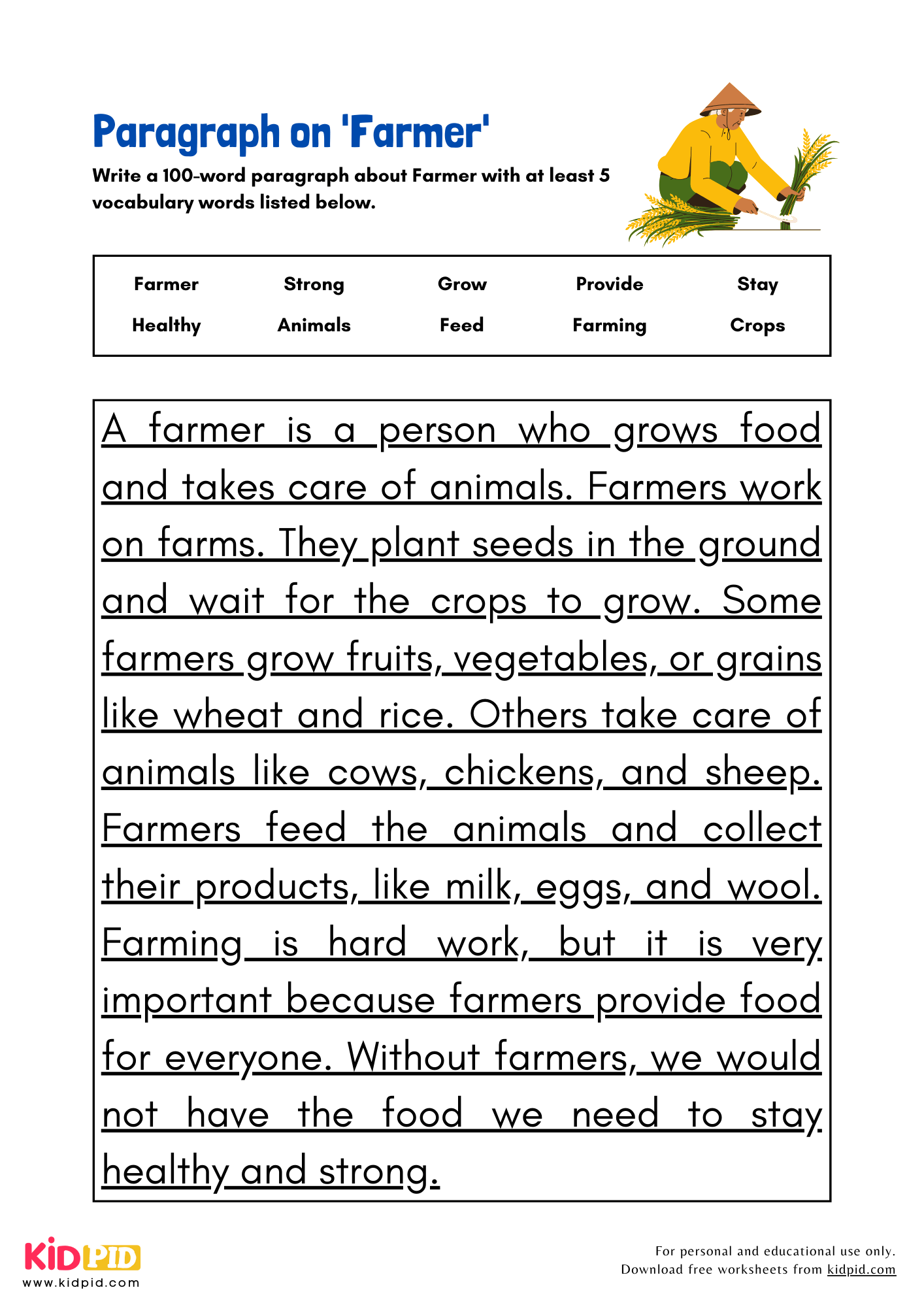 Paragraph on 'Farmer' - 100 Words