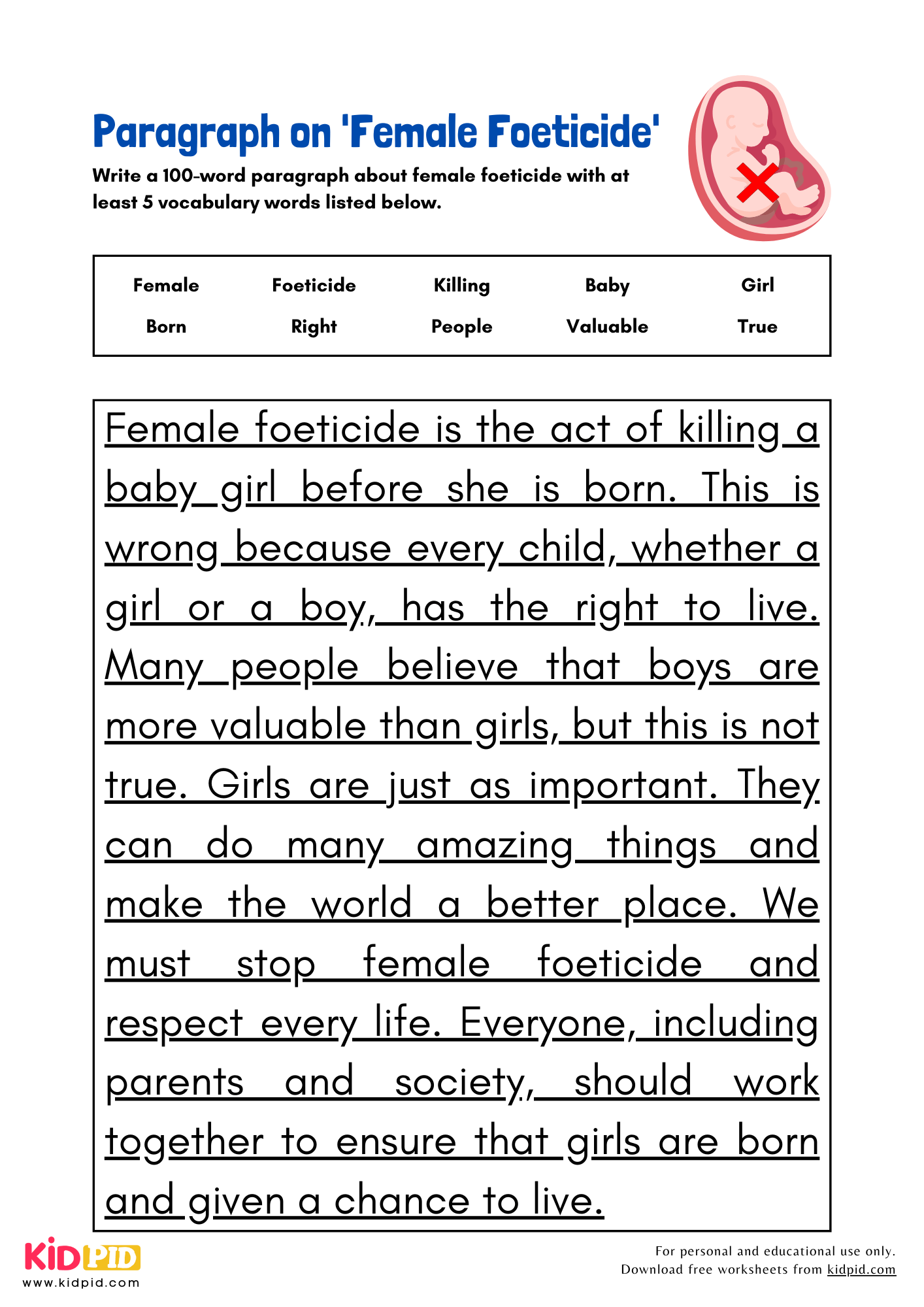 Paragraph on 'Female Foeticide' - 100 Words