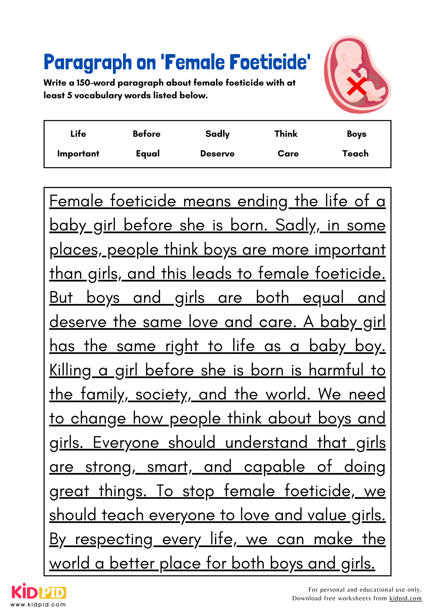 Paragraph on 'Female Foeticide' - 150 Words