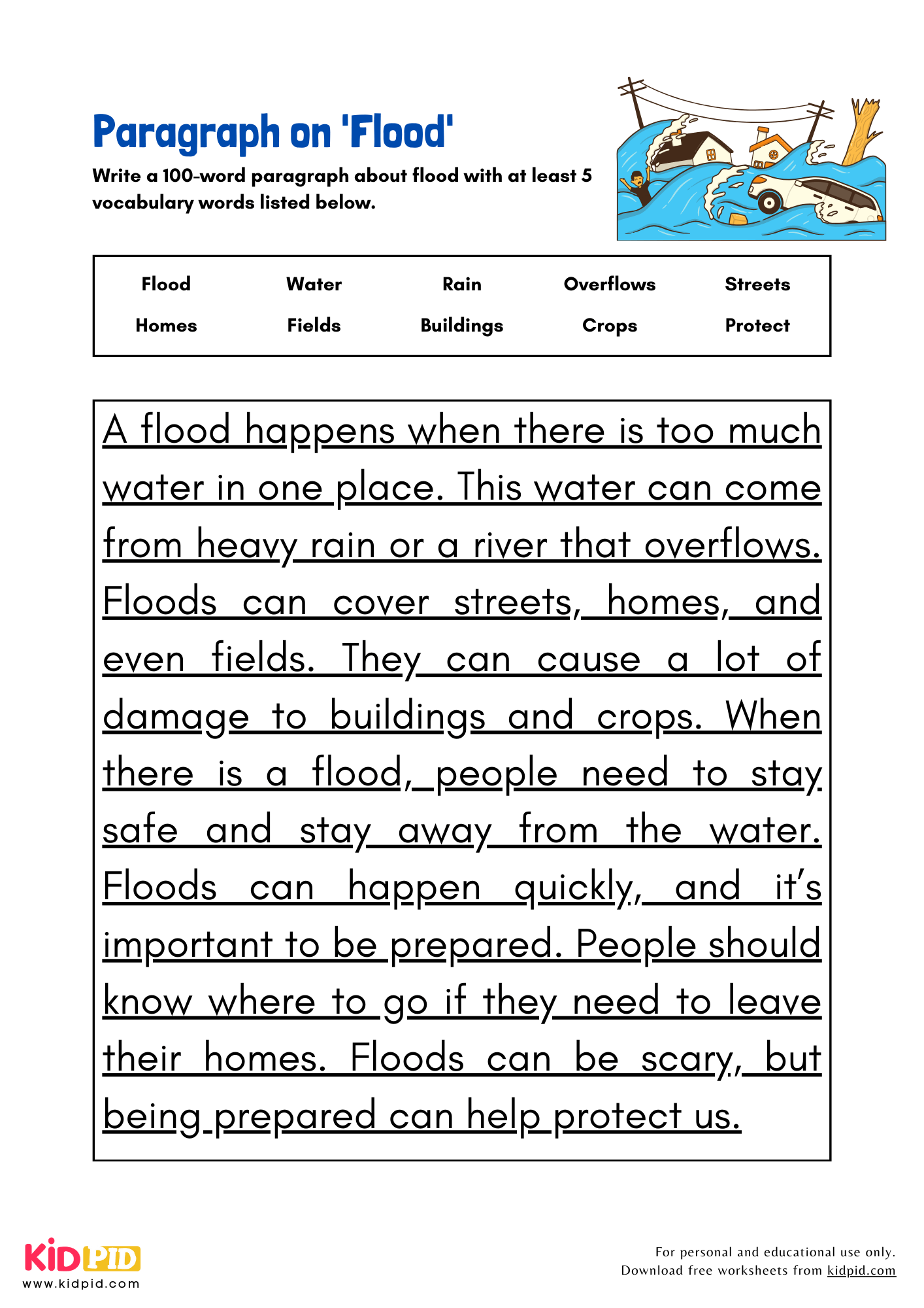 Paragraph on 'Flood' - 100 Words