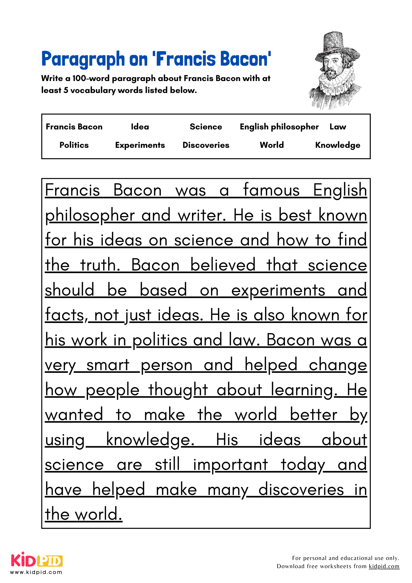 Paragraph on 'Francis Bacon'- 100 Words