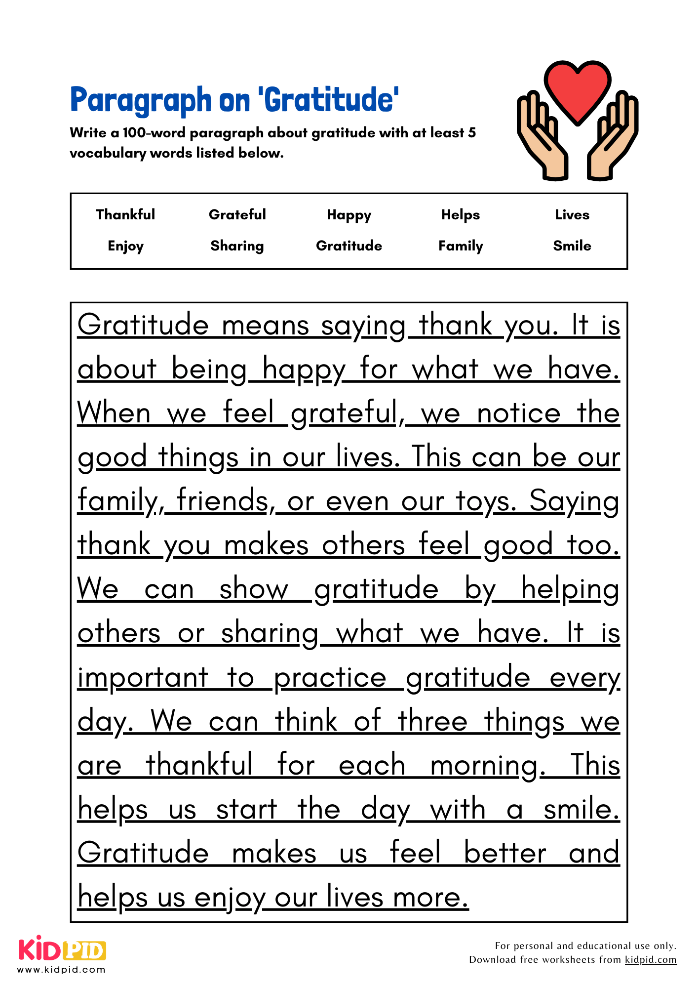 Paragraph on 'Gratitude' - 100 Words