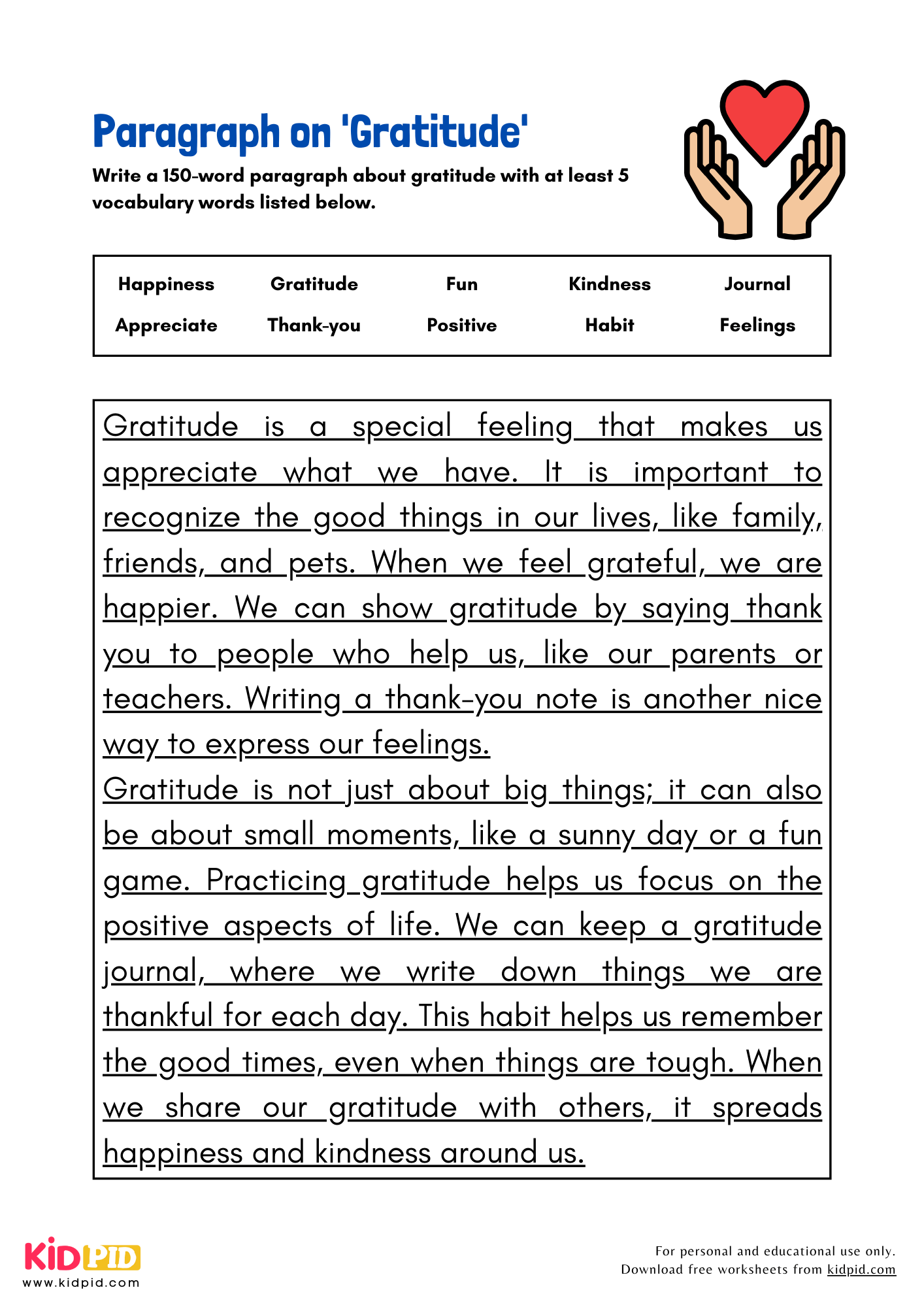 Paragraph on 'Gratitude' - 150 Words