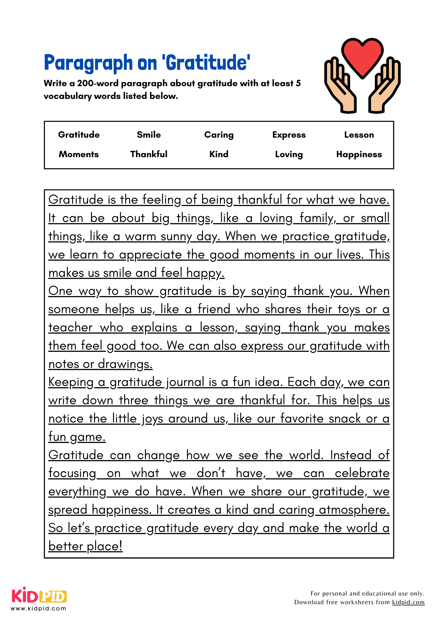 Paragraph on 'Gratitude' - 200 Words