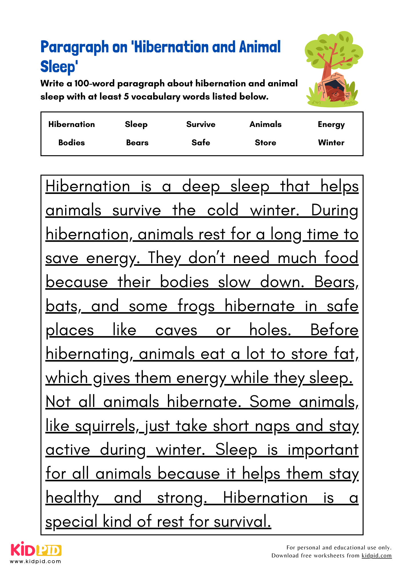 Paragraph on 'Hibernation and Animal Sleep' - 100 Words