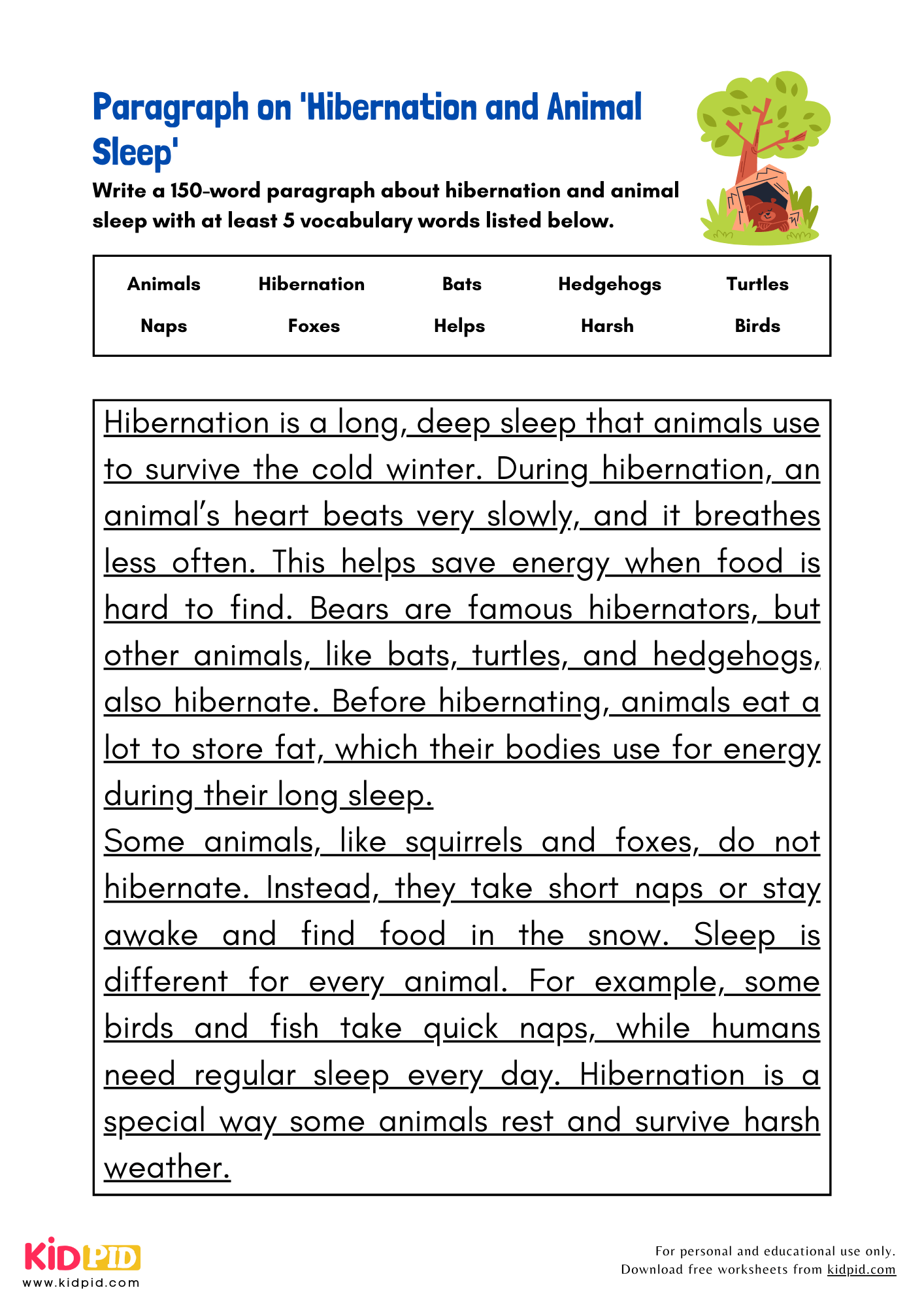 Paragraph on 'Hibernation and Animal Sleep' - 150 Words