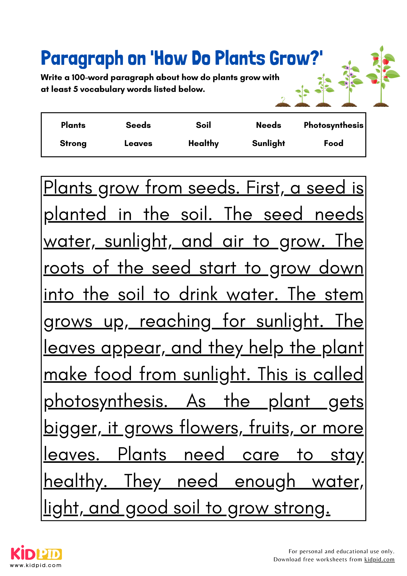 Paragraph on 'How Do Plants Grow?' - 100 Words 
