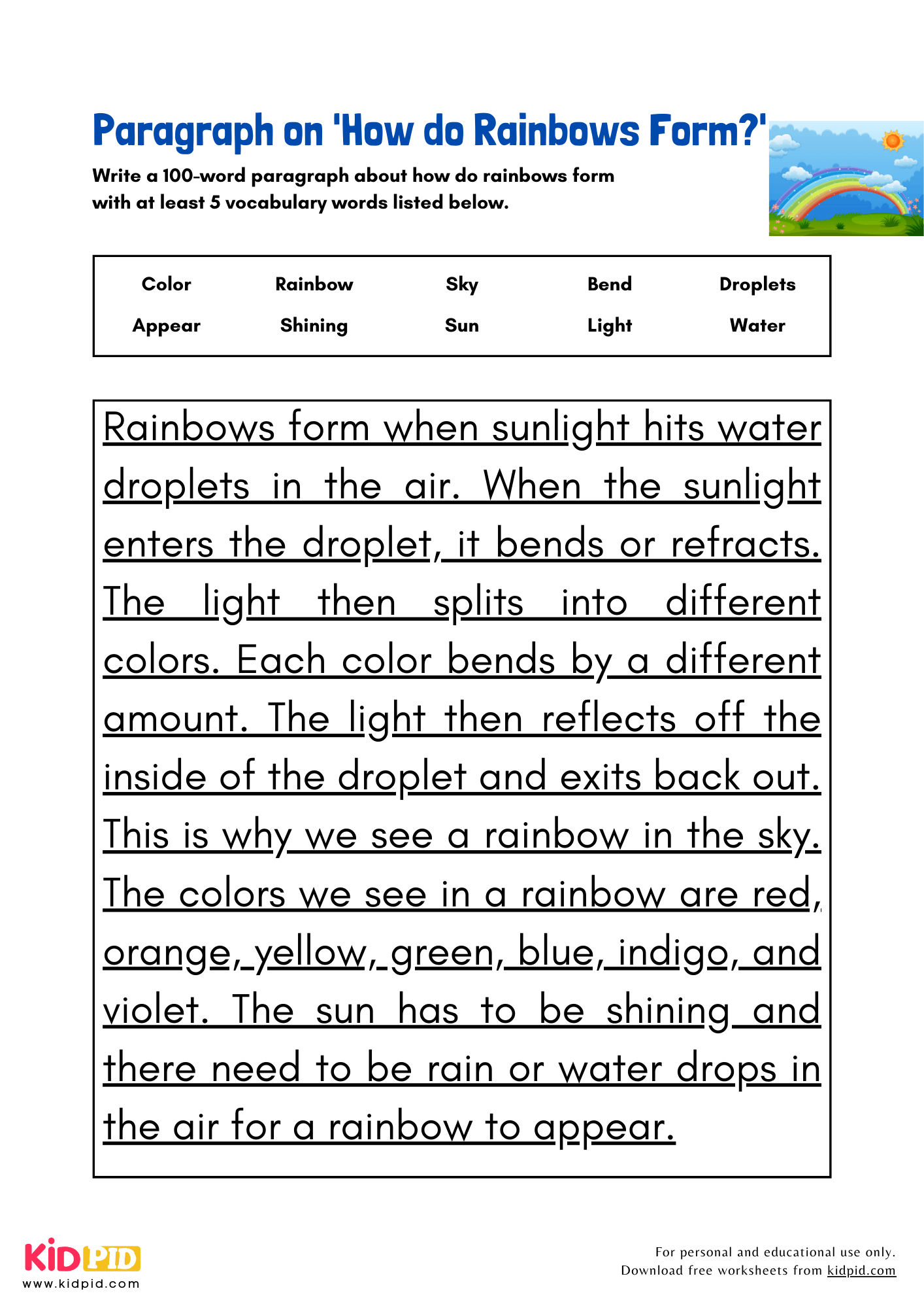 Paragraph on 'How do Rainbows Form?' - 100 Words