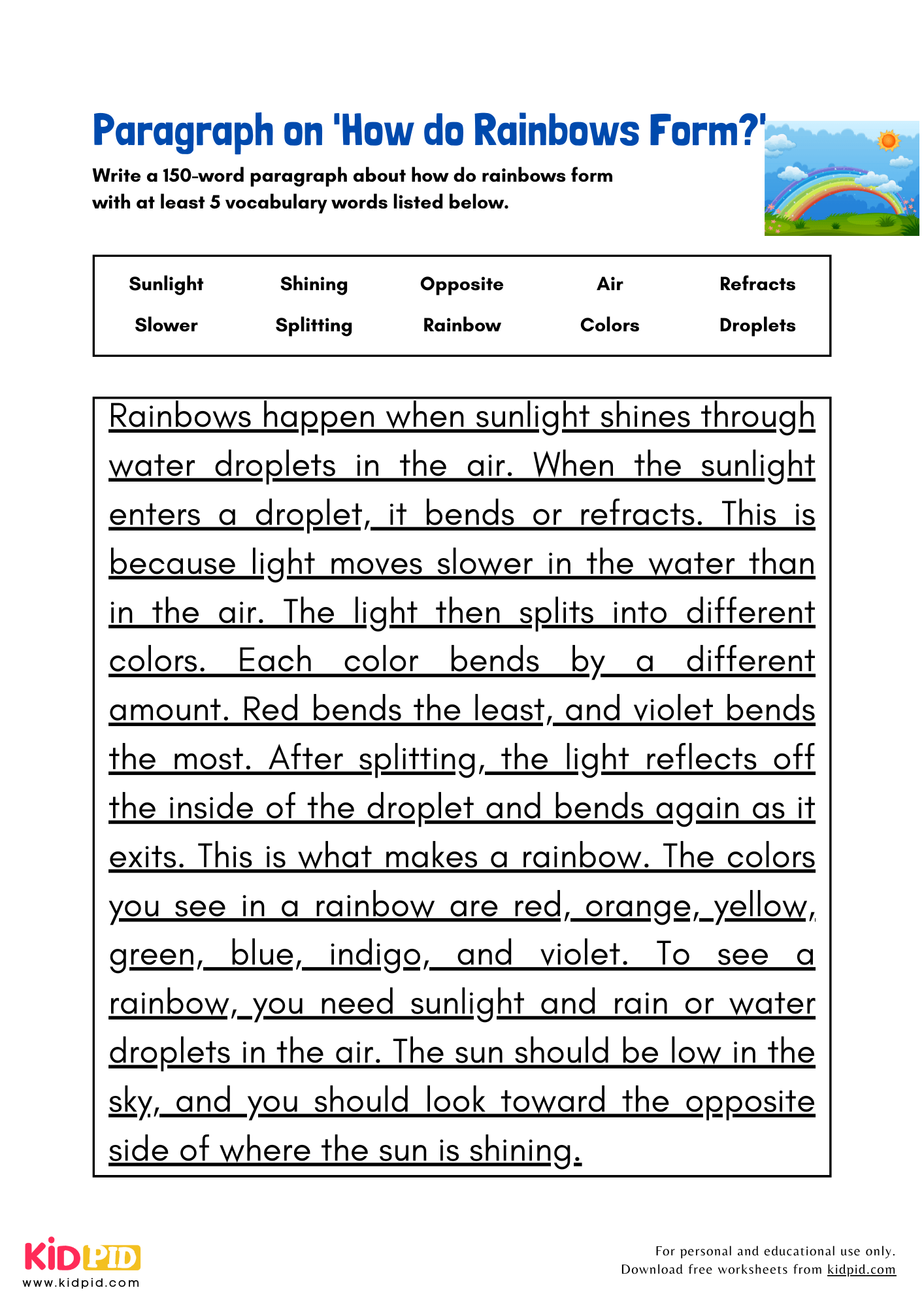 Paragraph on 'How do Rainbows Form?' - 150 Words