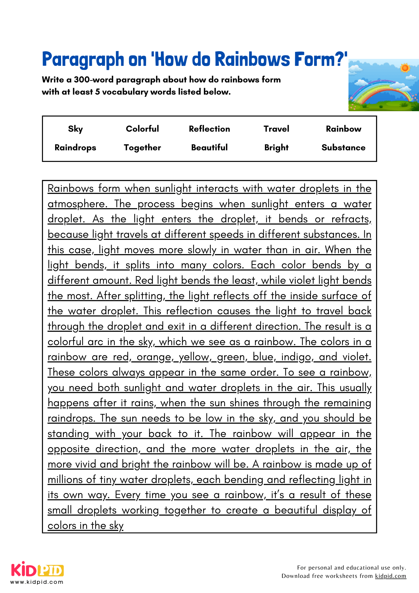 Paragraph on 'How do Rainbows Form?' - 300 Words