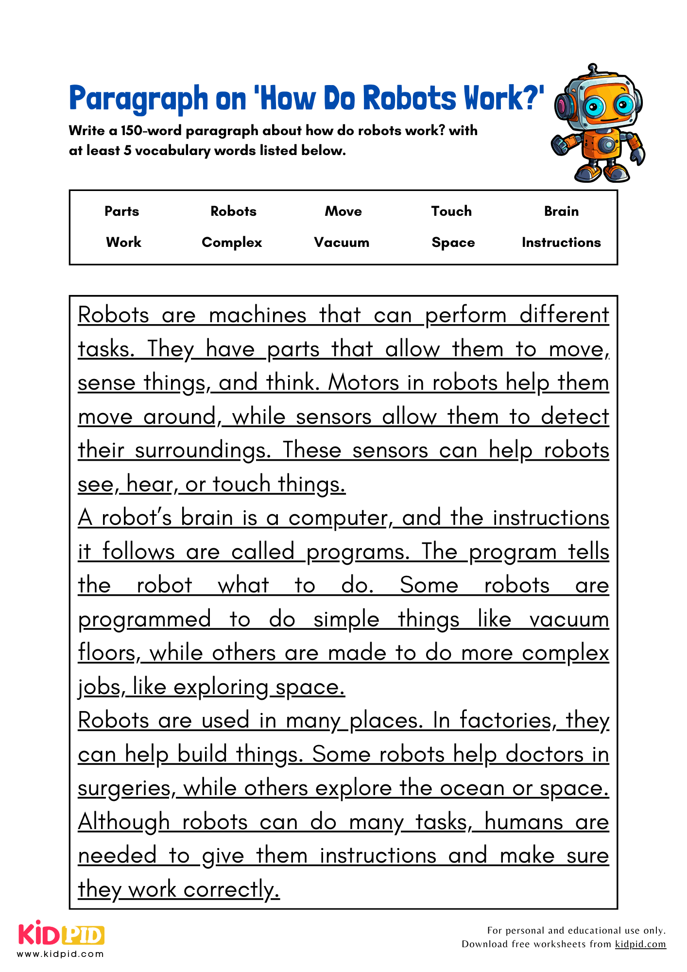 Paragraph on 'How Do Robots Work?' - 150 Words