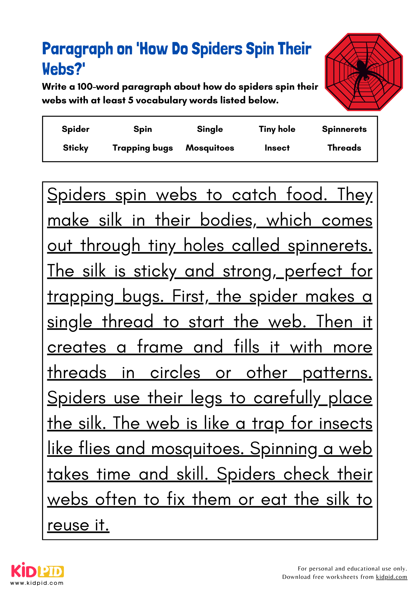 Paragraph on 'How Do Spiders Spin Their Webs?' - 100 Words