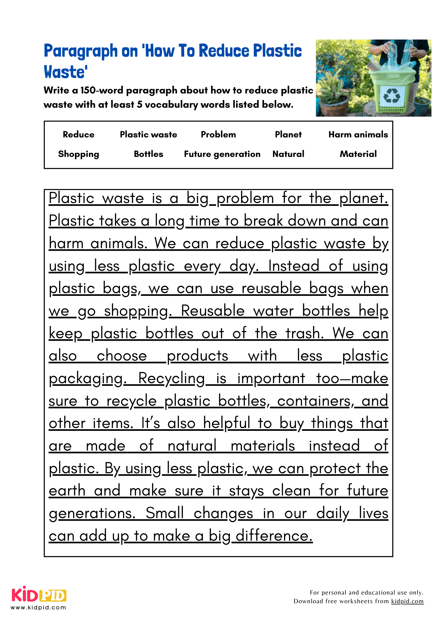 Paragraph on 'How to Reduce Plastic Waste' - 150 Words