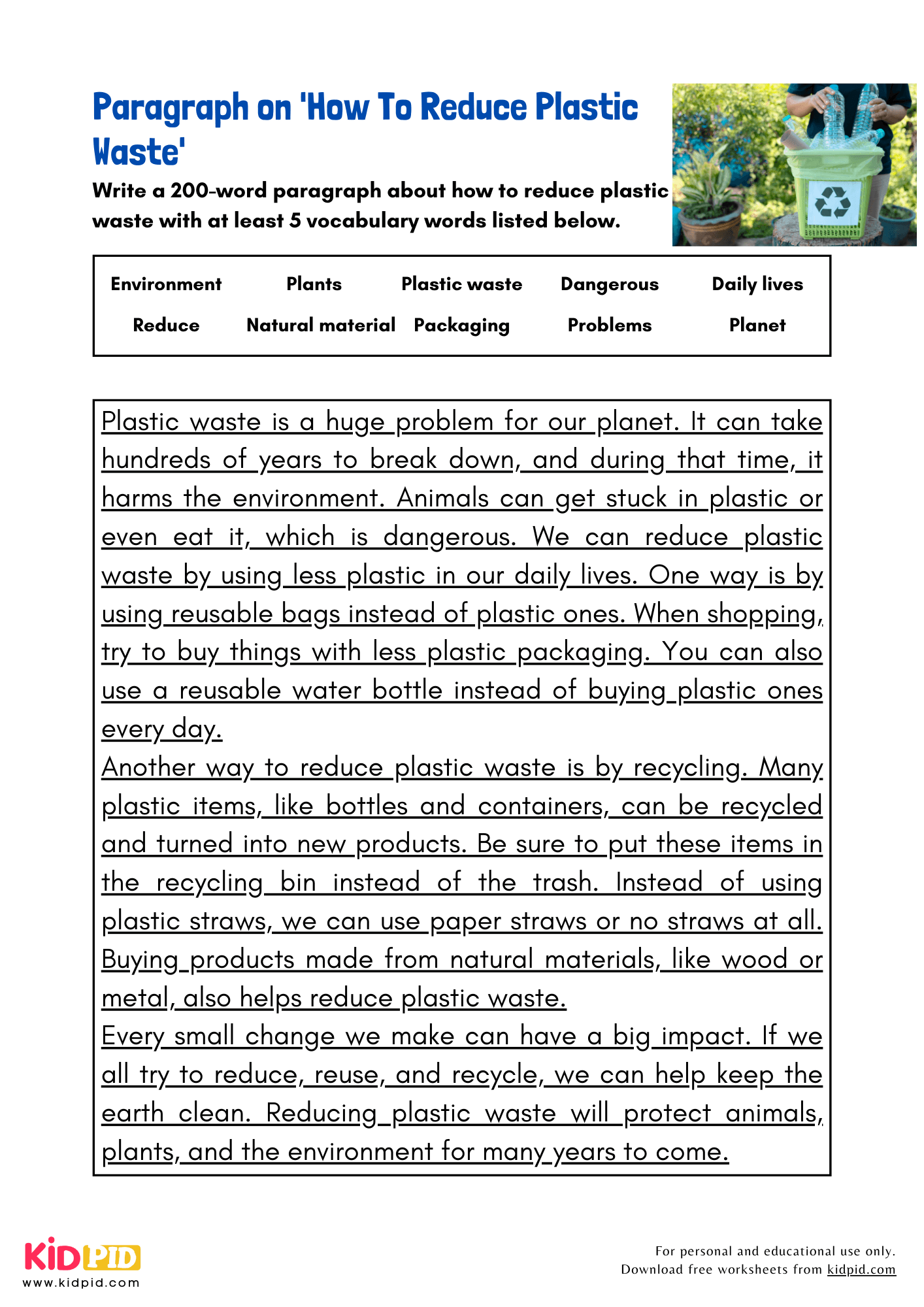 Paragraph on 'How to Reduce Plastic Waste' - 200 Words