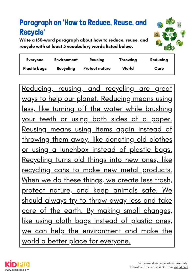 Paragraph on 'How to Reduce, Reuse, and Recycle' - Kidpid