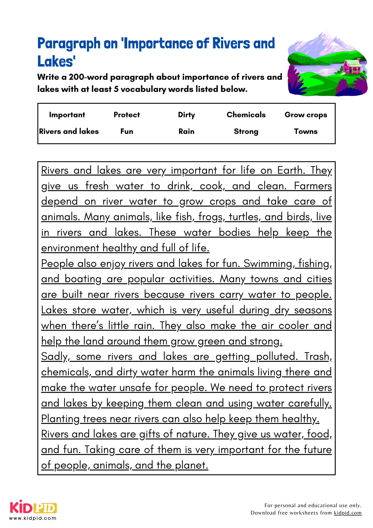 Paragraph on 'Importance of Rivers and Lakes'- 200 Words