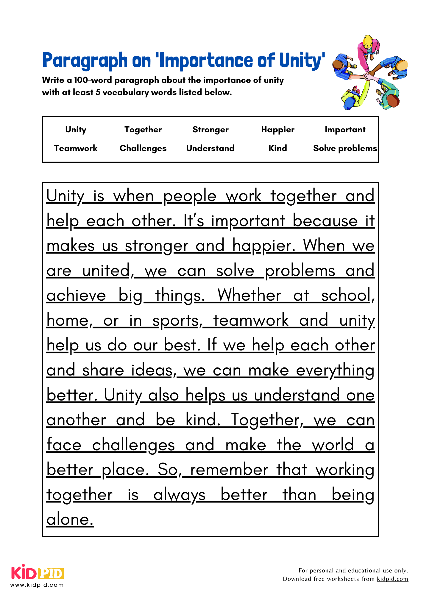 Paragraph on 'Importance of Unity' - 100 Words